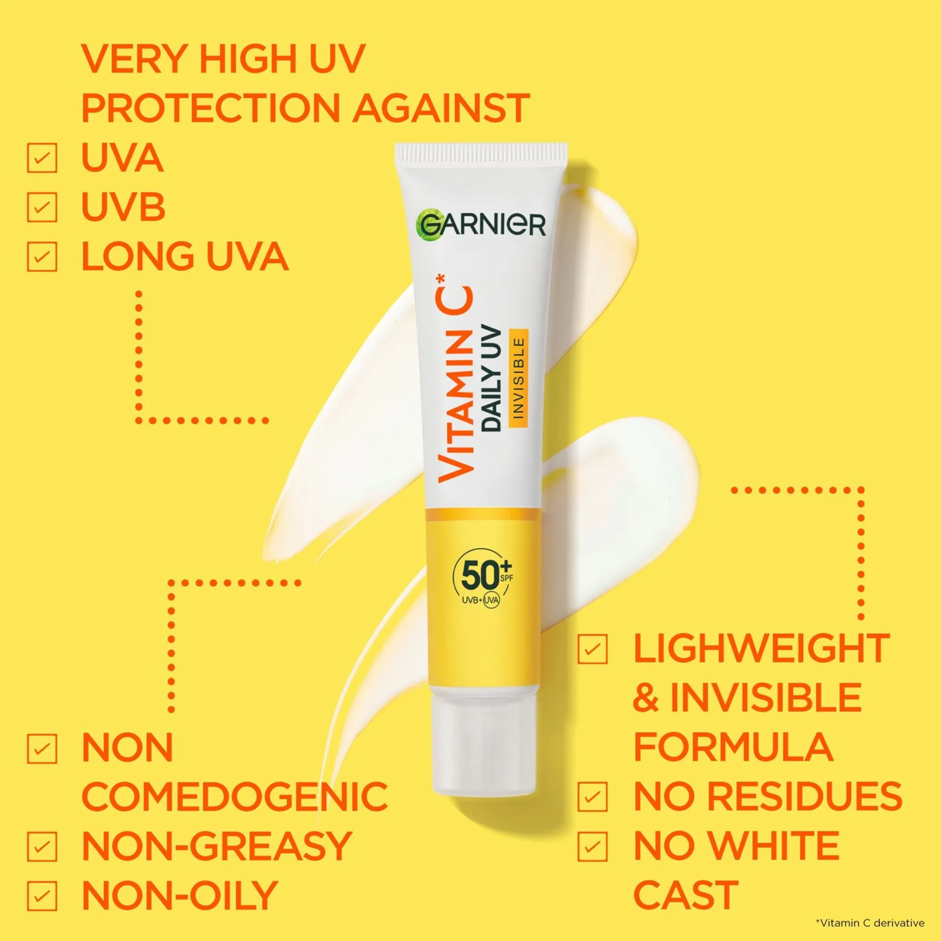 Garnier Vitamin C* Invisible uv-voide SPF50 samealle iholle 40 ml - 3