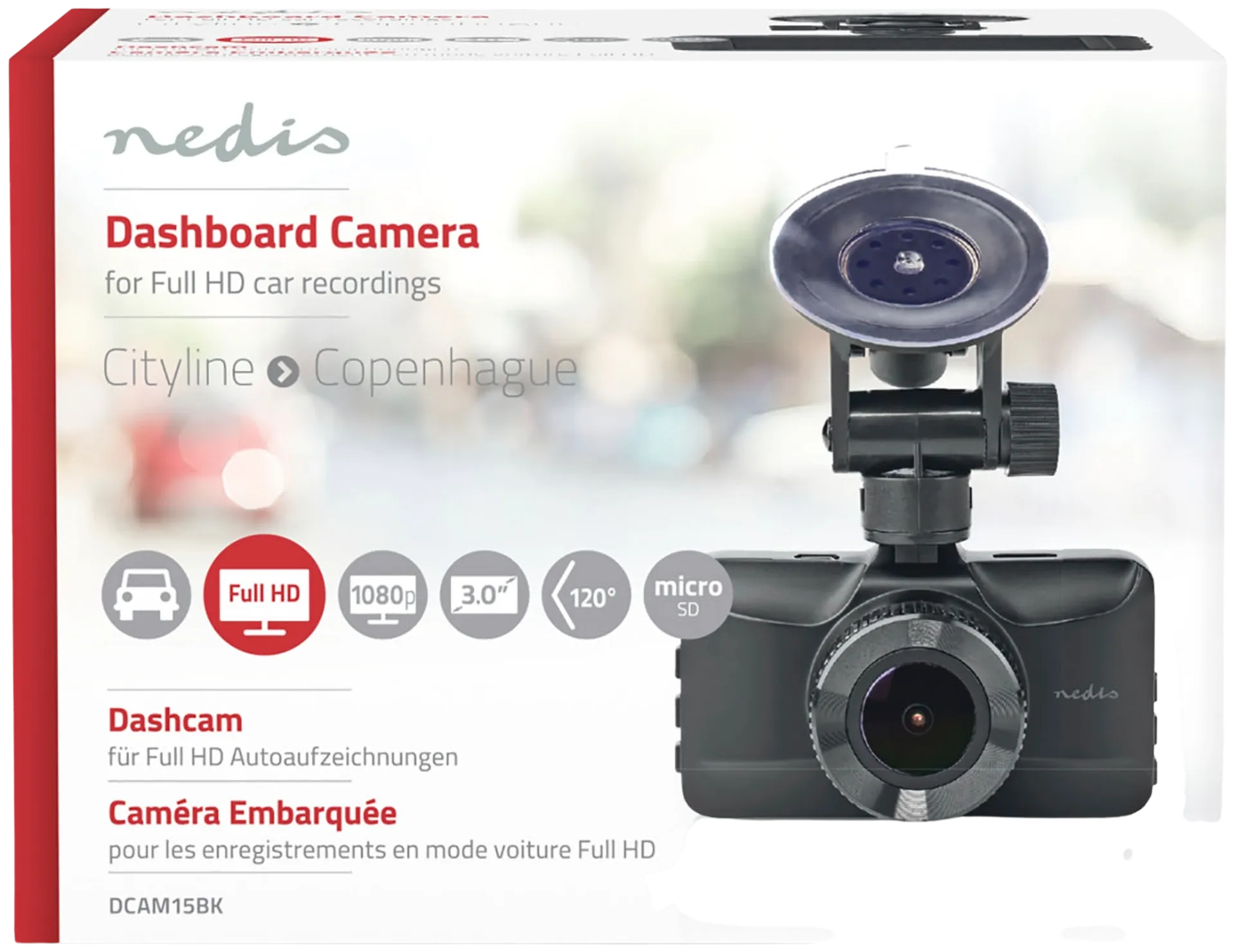 Nedis Autokamera DCAM15BK 1080p@30fps 12.0 MPixel 3.0 " LCD Musta/Punainen - 12