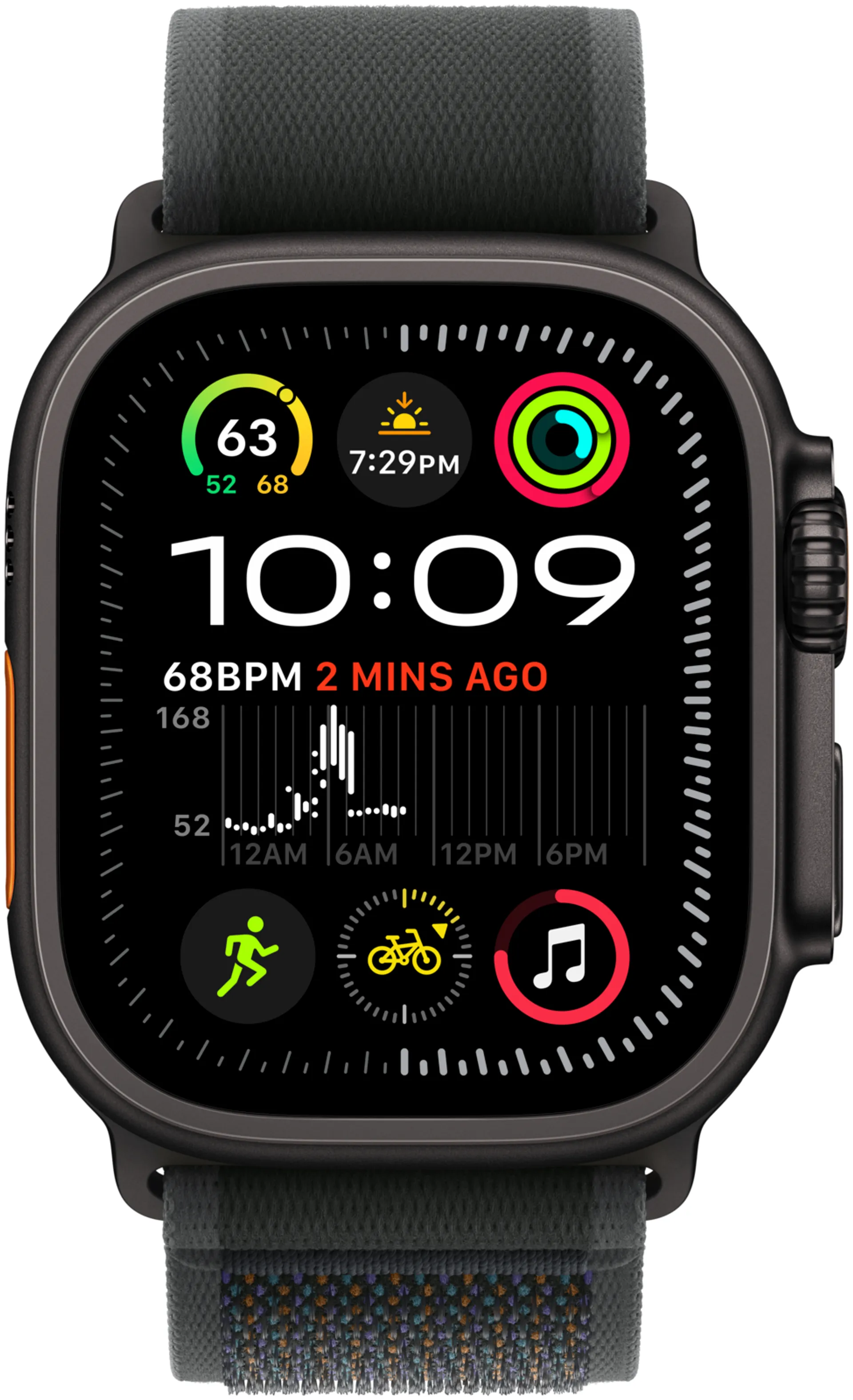 Apple Watch Ultra 2 GPS + Cellular 49mm mustatitaani kotelo, Black Trail Loop ranneke - M/L - MX4V3KS/A - 1