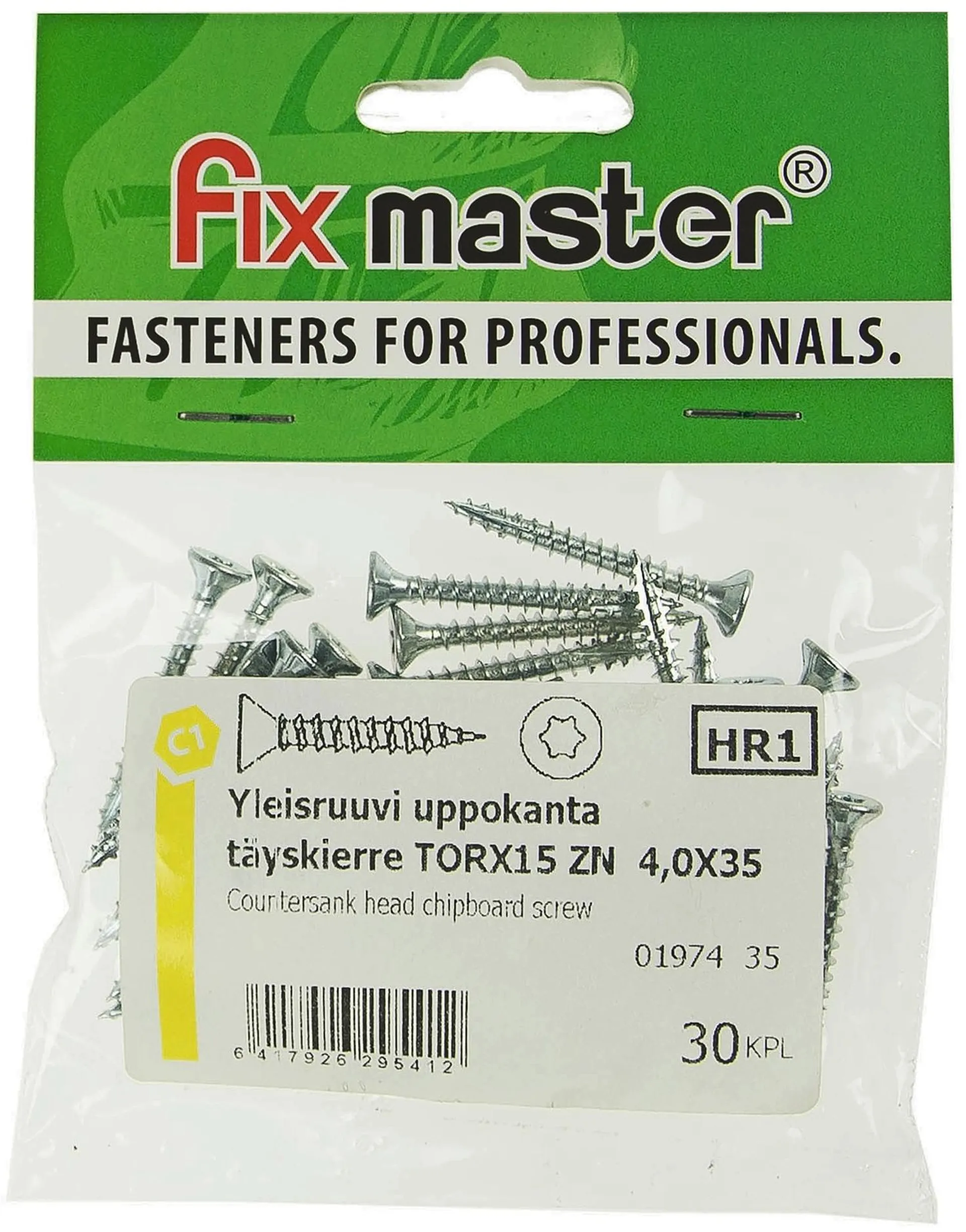 Fix Master yleisruuvi uppokanta täyskierre 4X35 torx15 sinkitty 30kpl