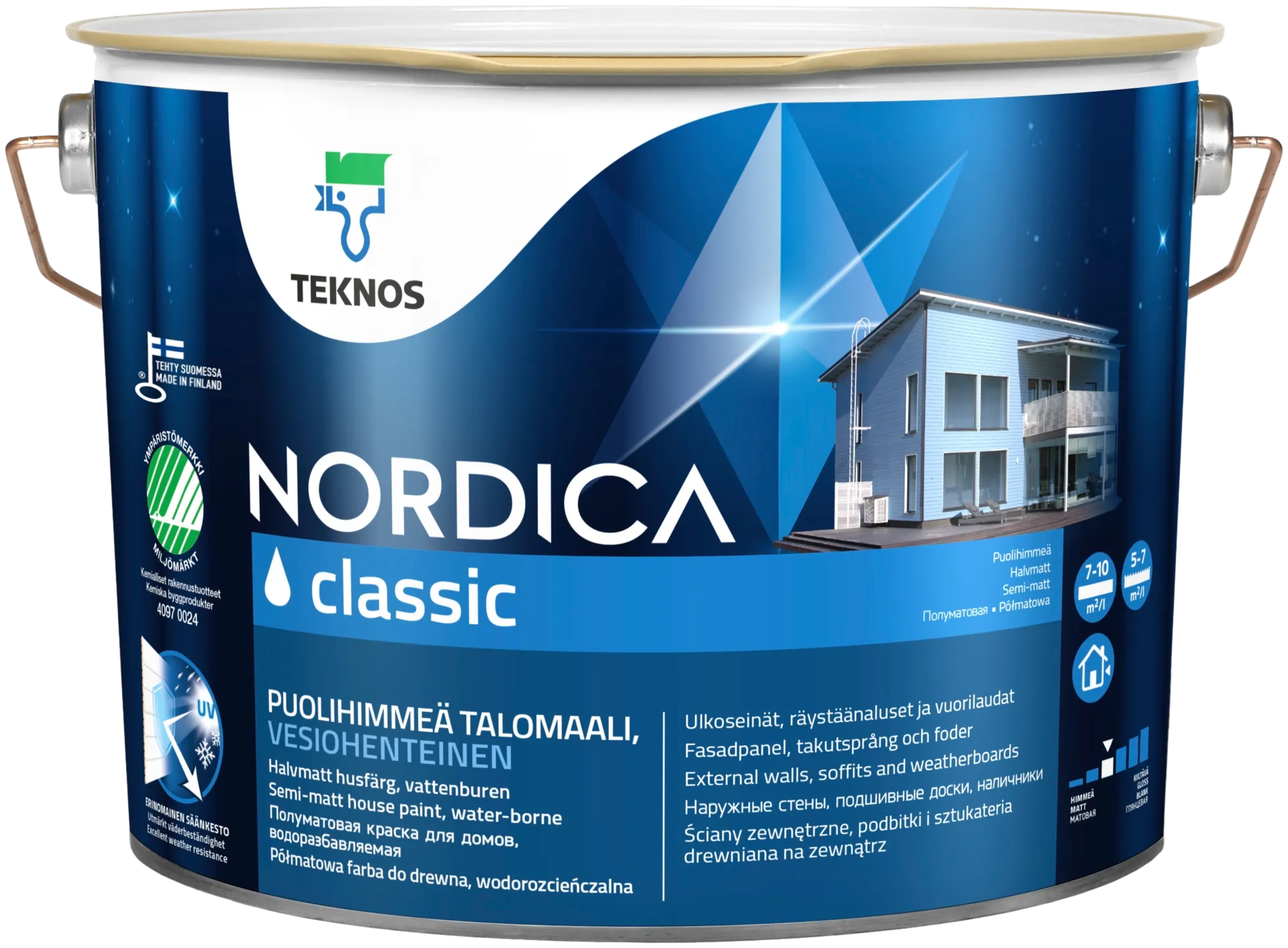 Teknos talomaali Nordica Classic 9 l PM1 valkoinen sävytettävissä puolihimmeä