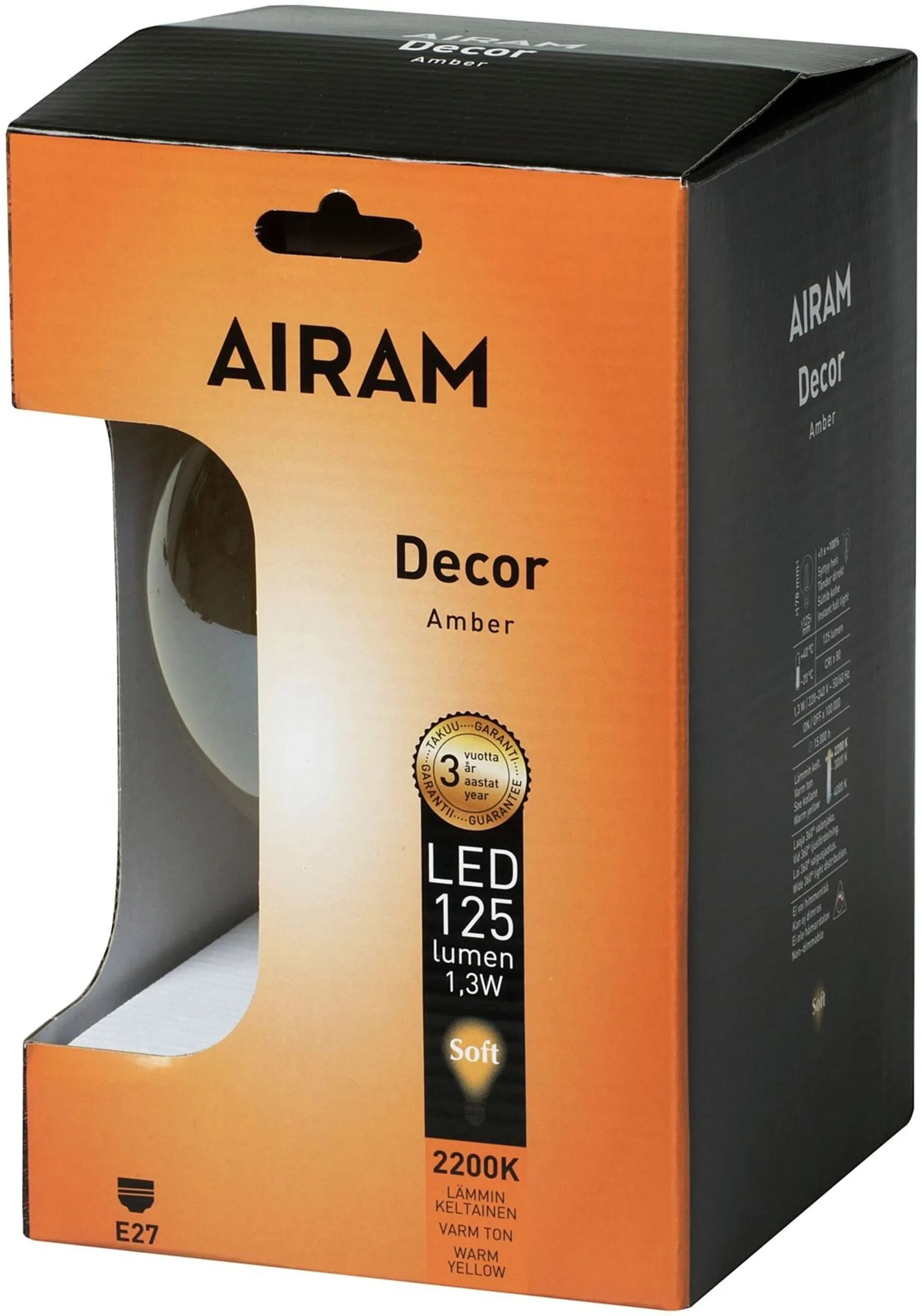 Airam led Decor Globe-125 1,3W 250lm 2200K amber E27 - 2