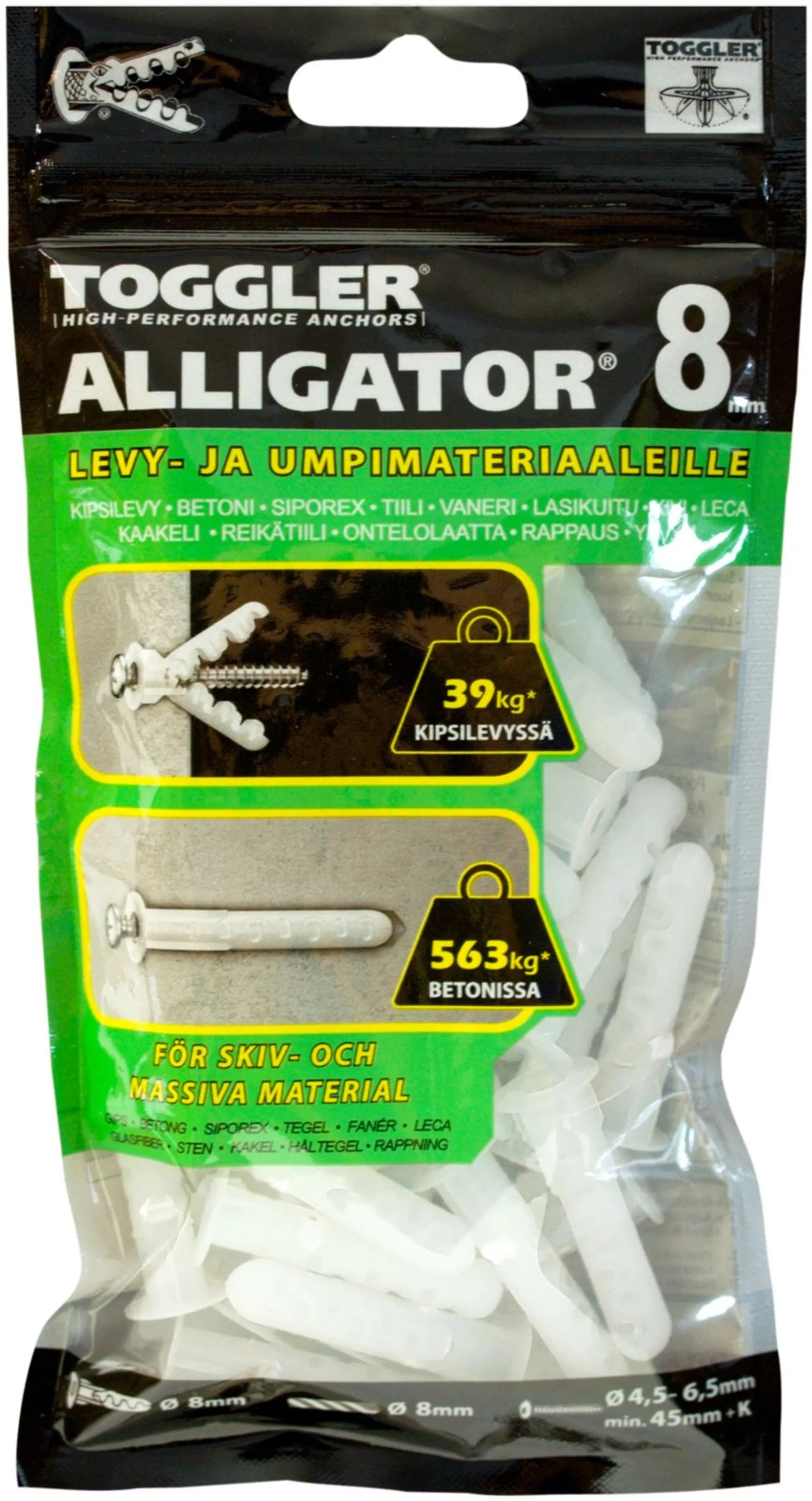 Toggler Alligator AF8-50 Kiinnike laipalla 8mm 50kpl - 1