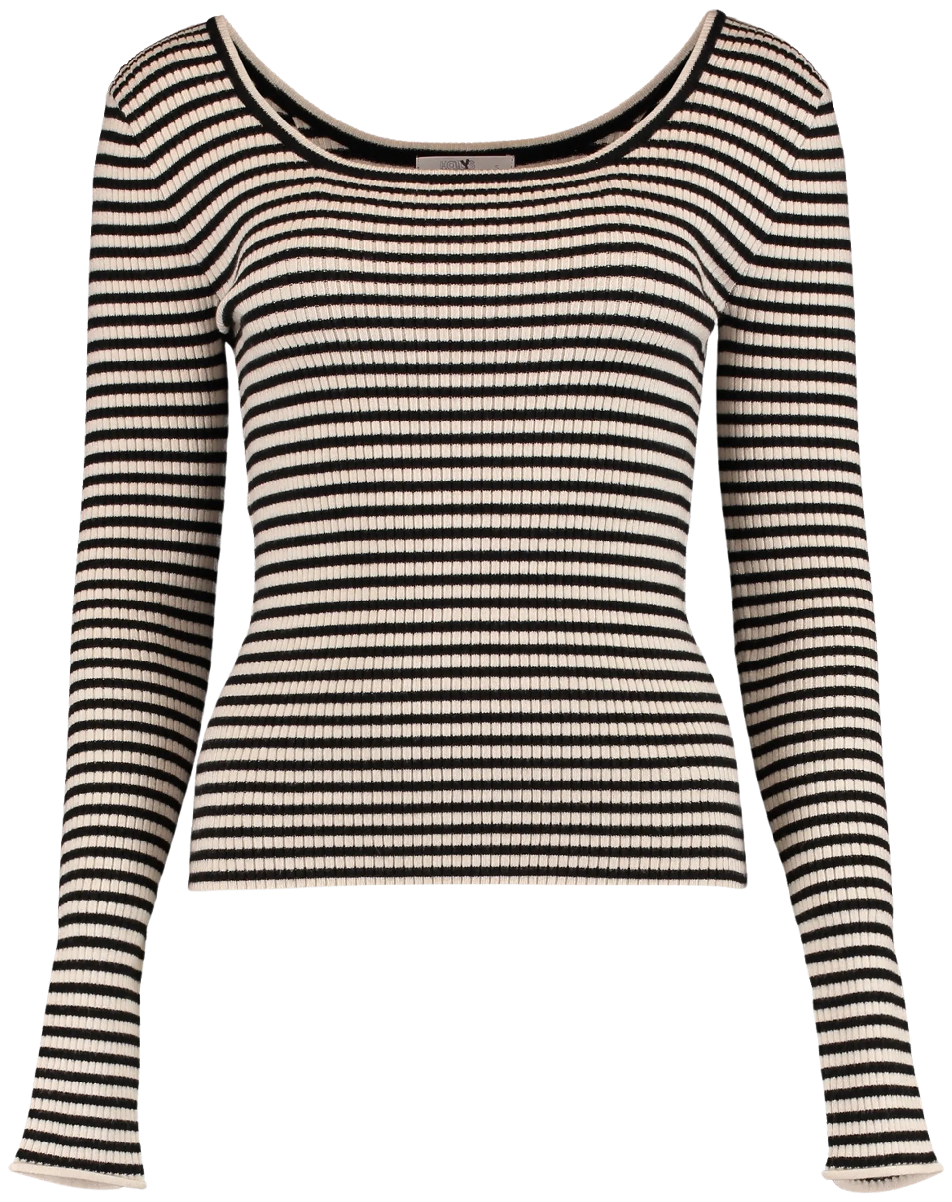 Hailys naisten raidallinen ribbineule Runa - beige/black stripe - 1