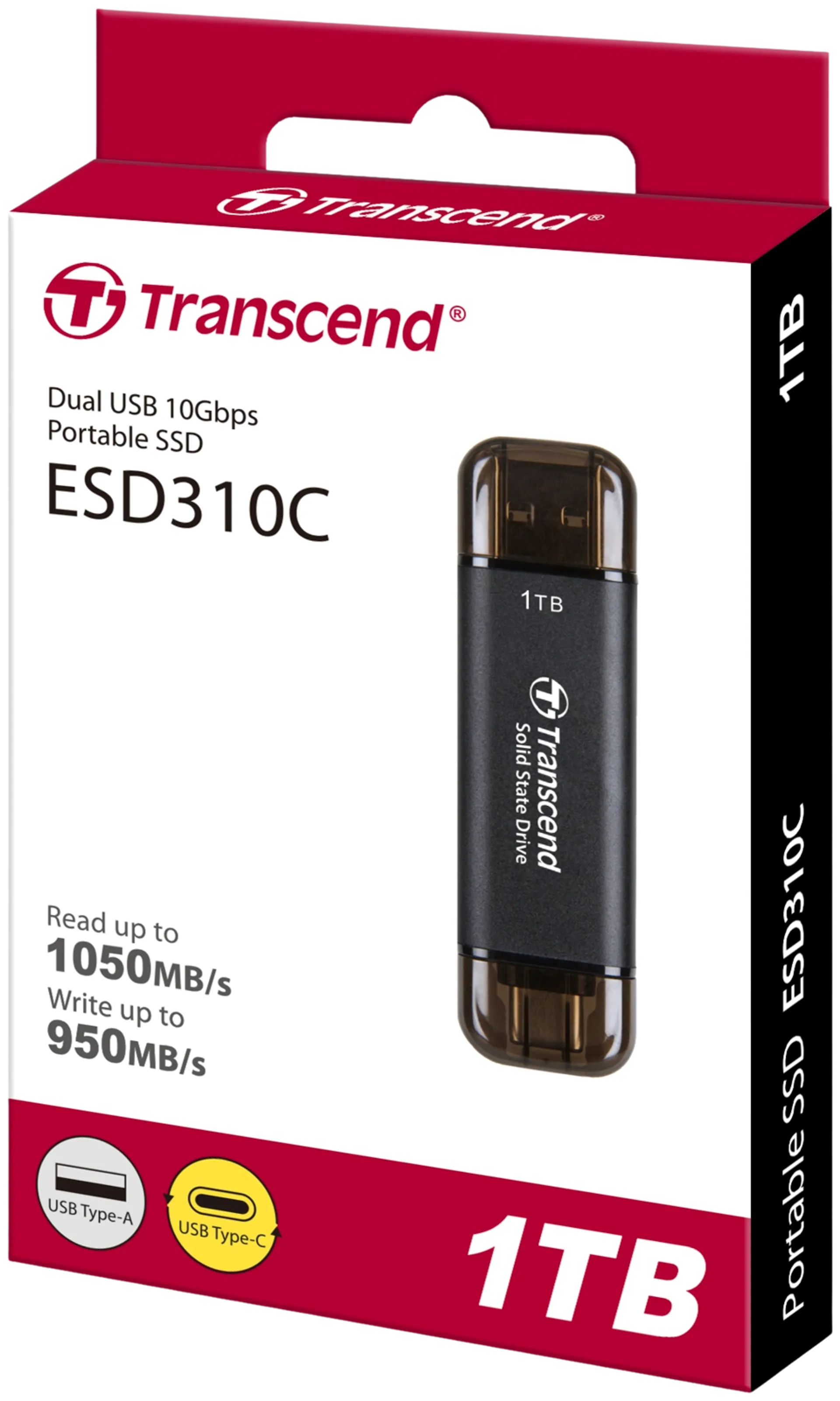 Transcend ESD310C Ulkoinen SSD muisti 1TB USB Type-C ja Type-A, siirtonopeus jopa 1050MB/s - 3