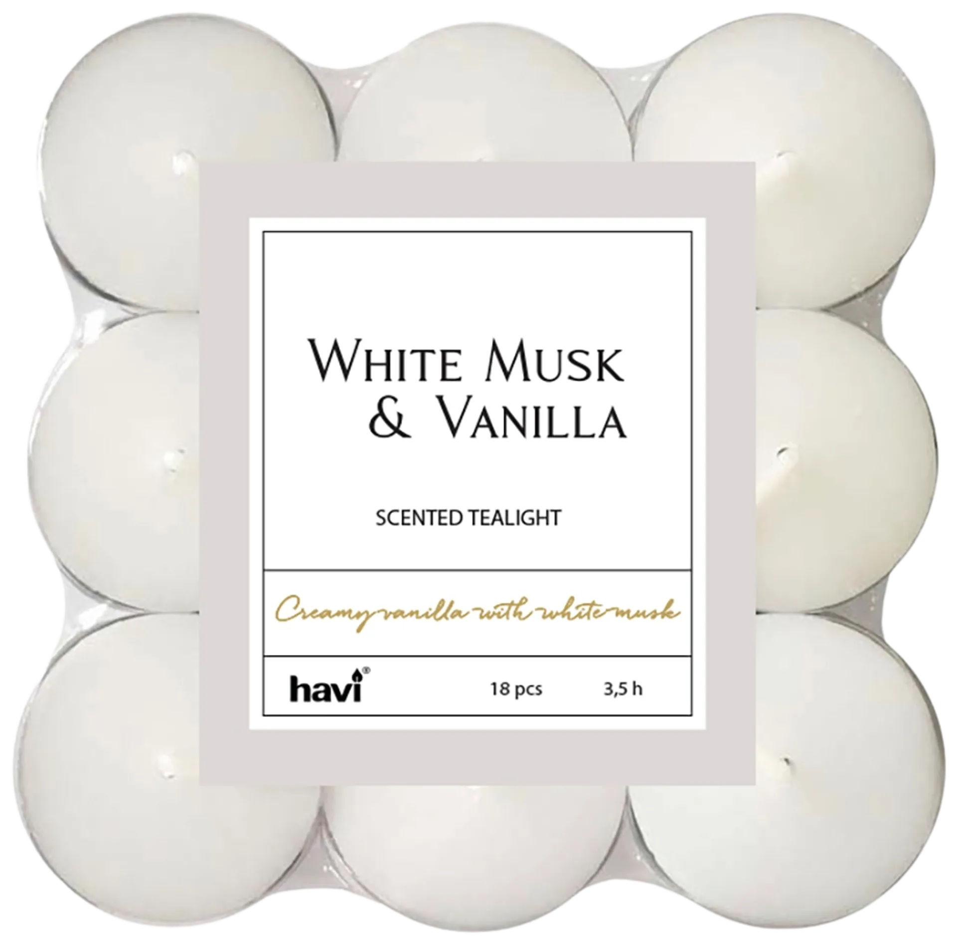 Havi White Musk & Vanilla tuoksulämpökynttilä 18kpl/4h