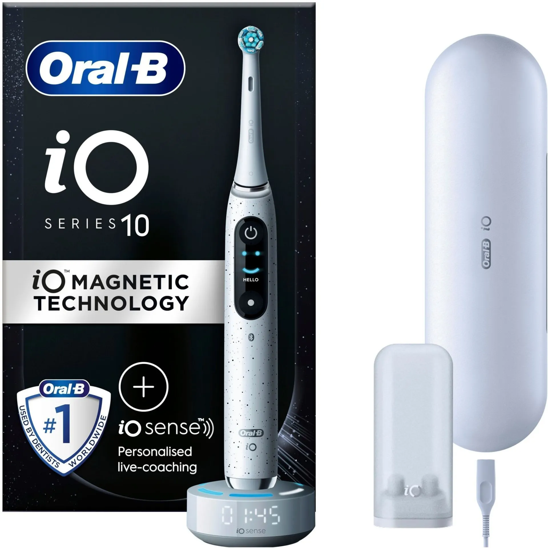 Oral-B iO 10 Stardust White -sähköhammasharja, 1 vaihtoharja, 1 lataava matkakotelo, Designed by Braun - 1