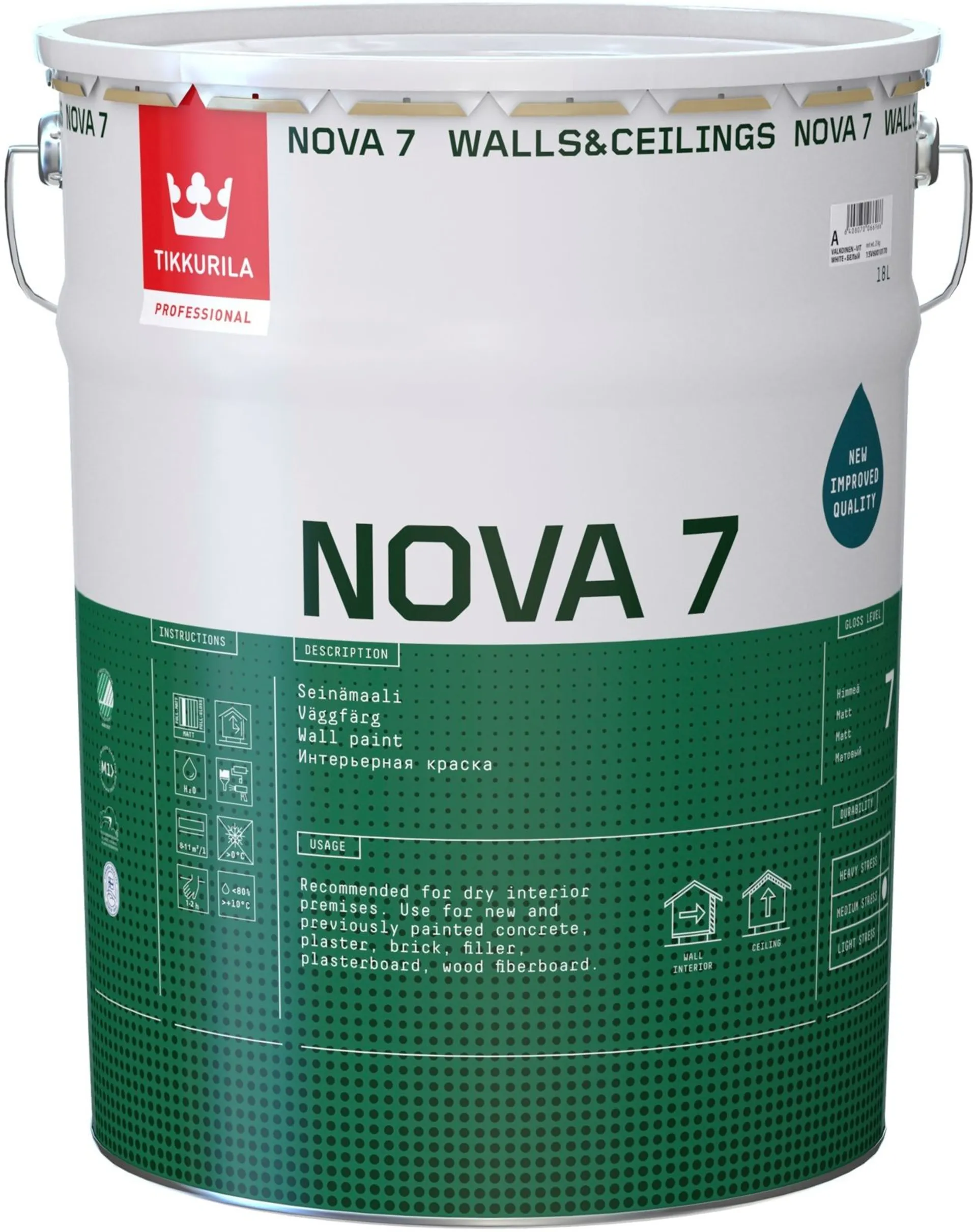 Tikkurila Nova 7 seinämaali 18l G497 maalarinvalkoinen himmeä