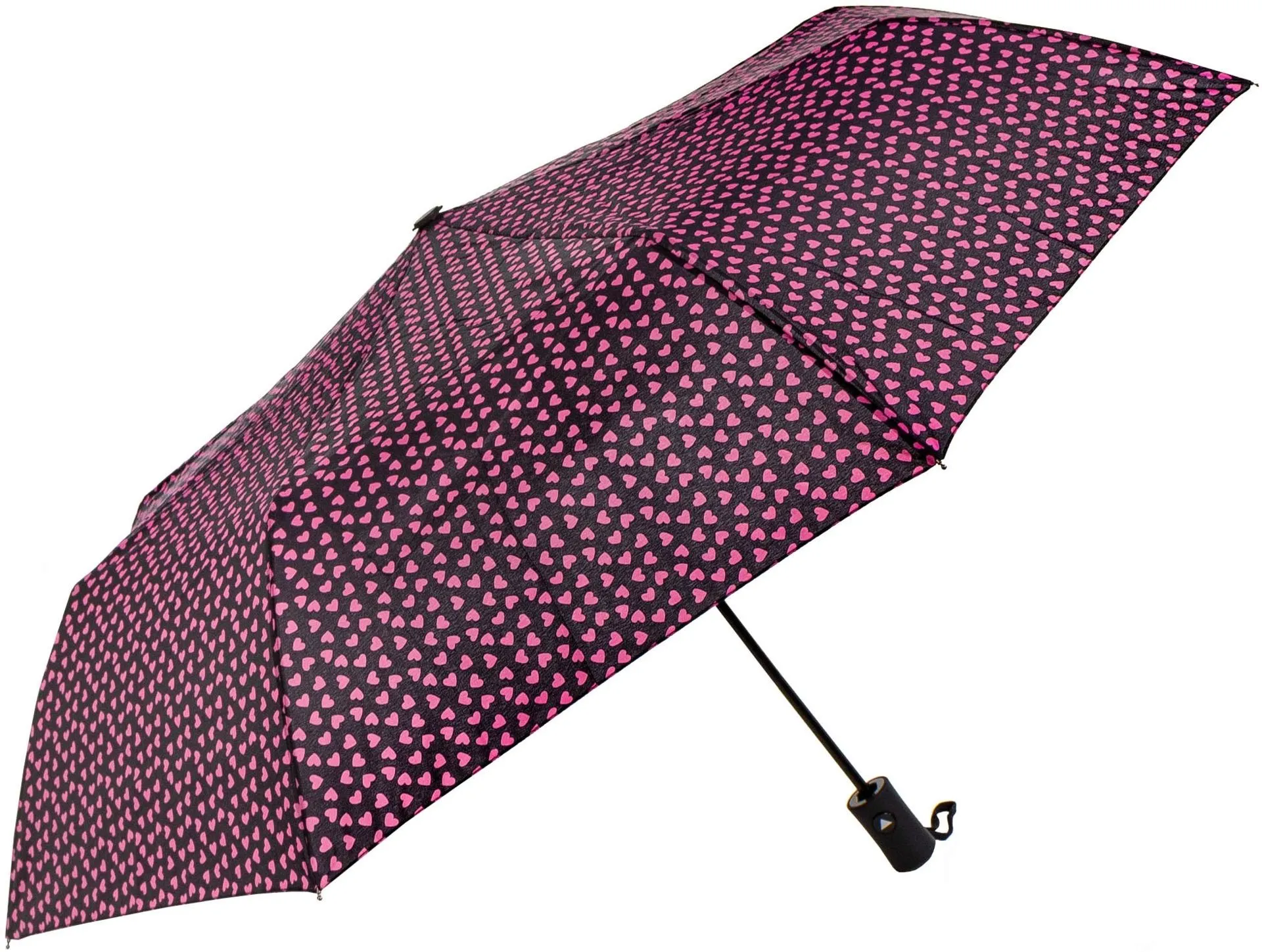 House kokoontaitettava sateenvarjo puoliautomaattisella mekanismilla - Black/pink heart aop