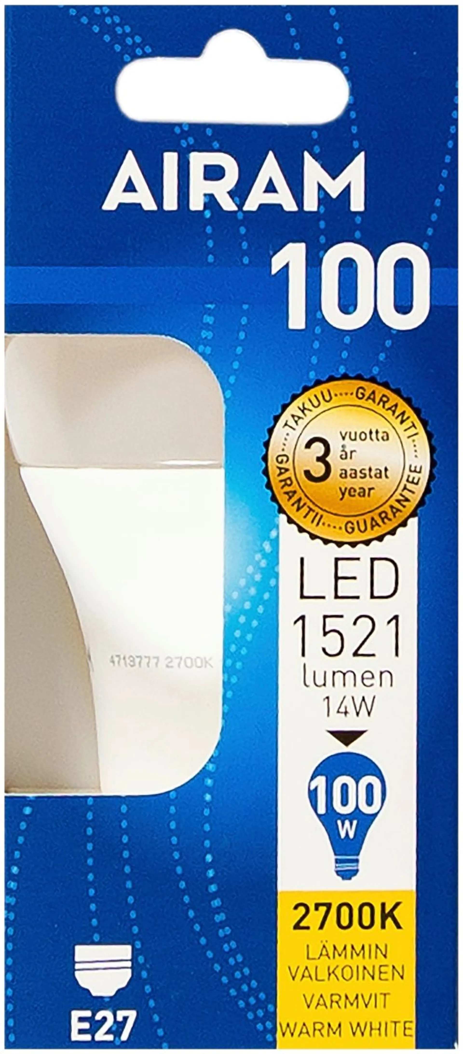 Airam LED 13.5W vakiolamppu opaali E27 1521lm 2700K