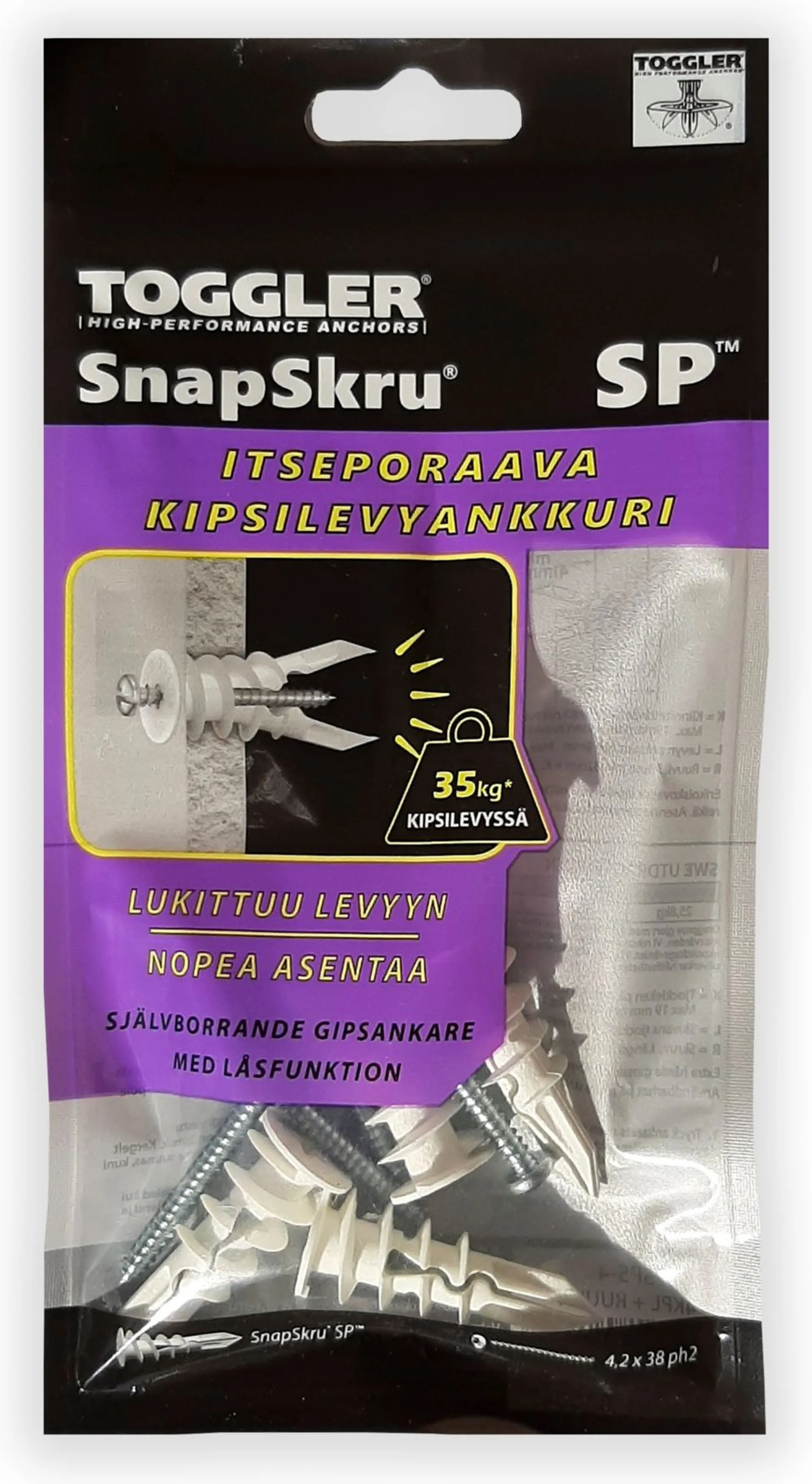 Toggler SnapSkru SP5-4 kipsilevyankkuri SP 4kpl + ruuvit - 1