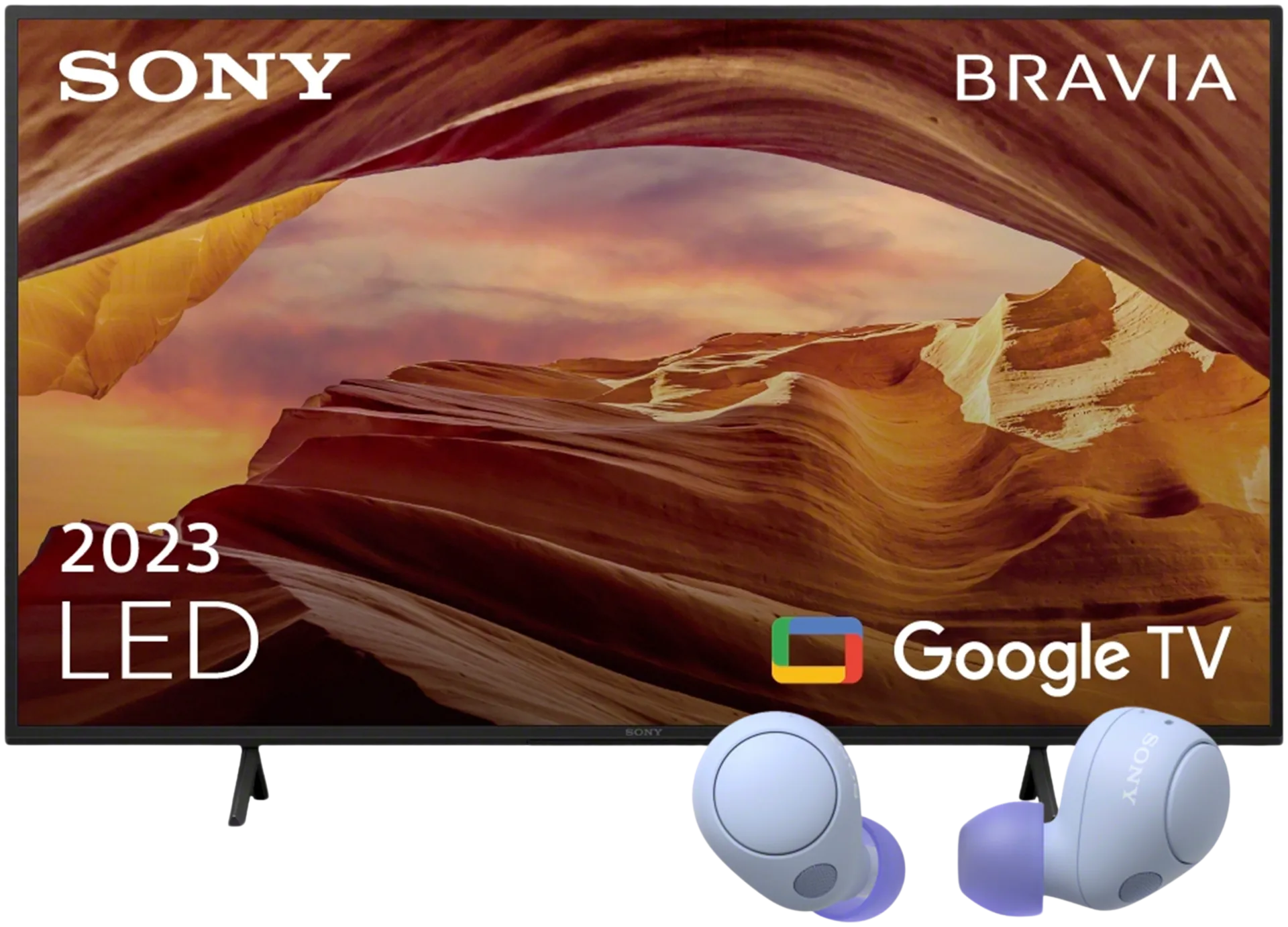 Sony KD-55X75WLAEP 55" 4K UHD Google TV + Sony langattomat vastamelunappikuulokkeet WF-C700NV violetti - 1