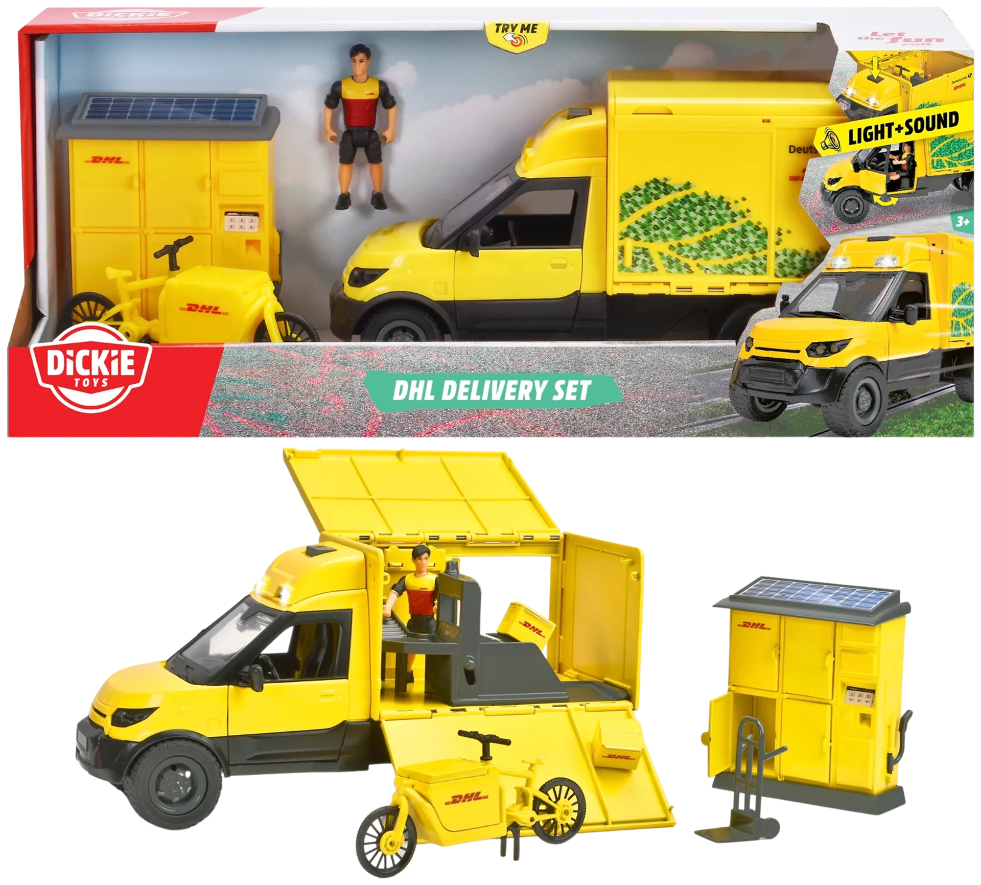 Dickie Toys DHL kuljetus -leikkisetti, valo ja äänitoiminto