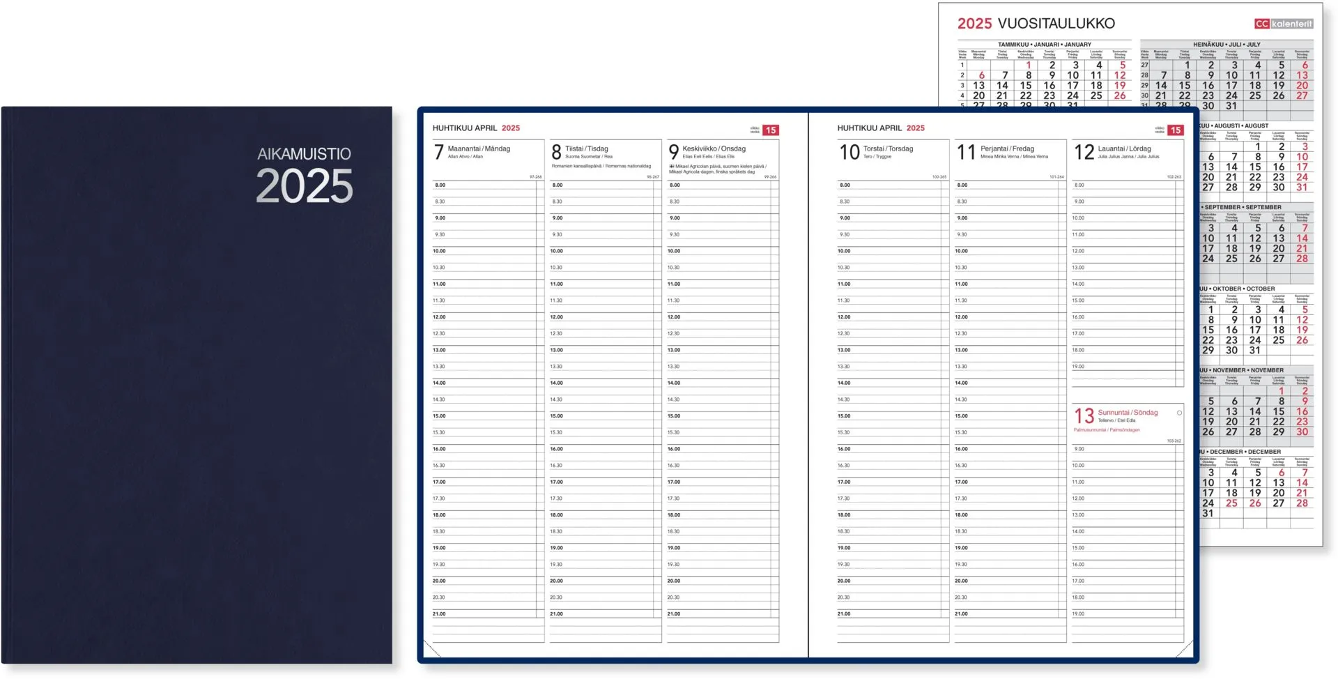 CC Kalenterit Pöytäkalenteri Aikamuistio ommeltu 2025, sininen