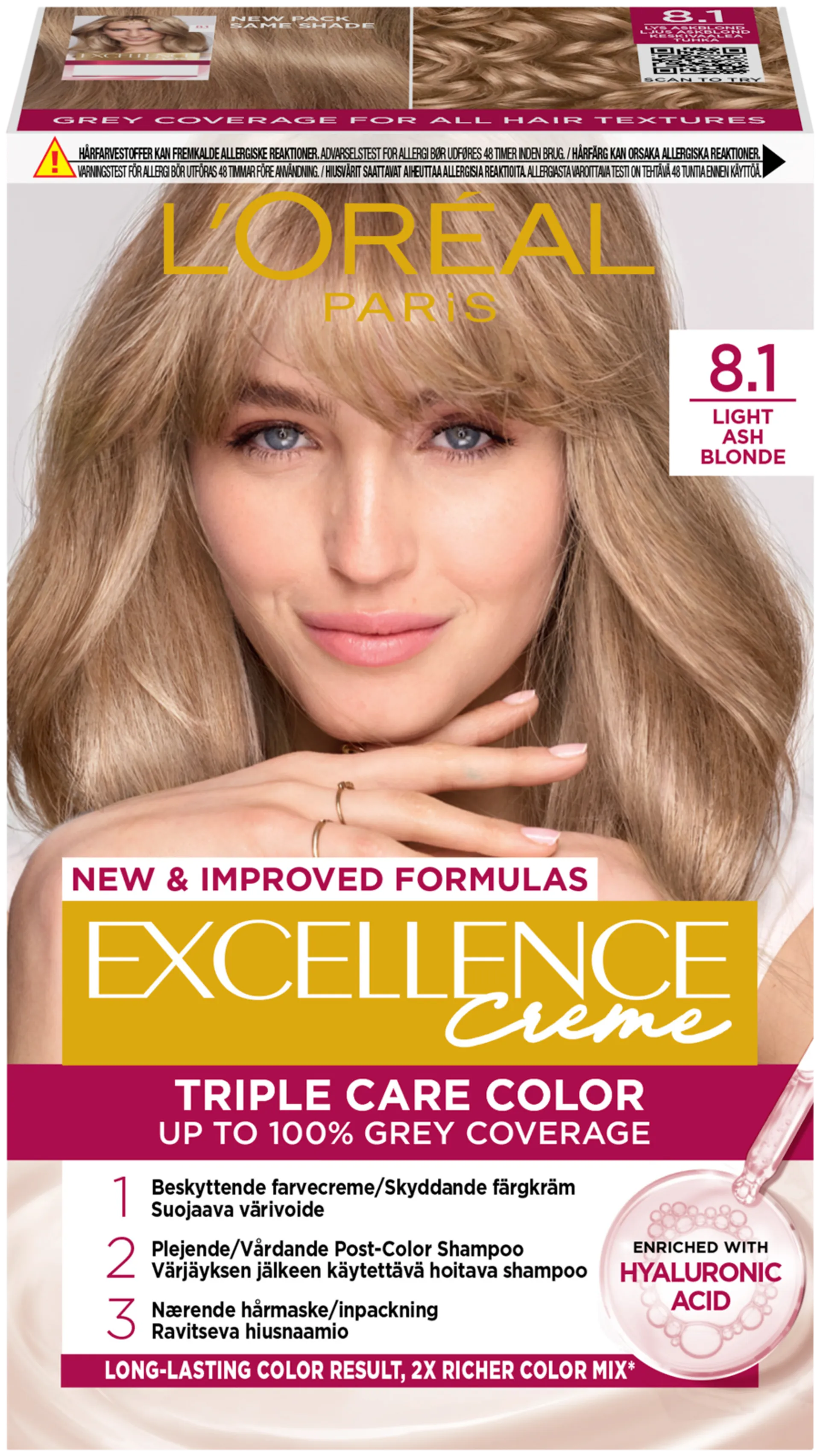 L'Oréal Paris Excellence Creme 8.1 Light Ash Blonde Keskivaalea Tuhka kestoväri 1kpl - 1