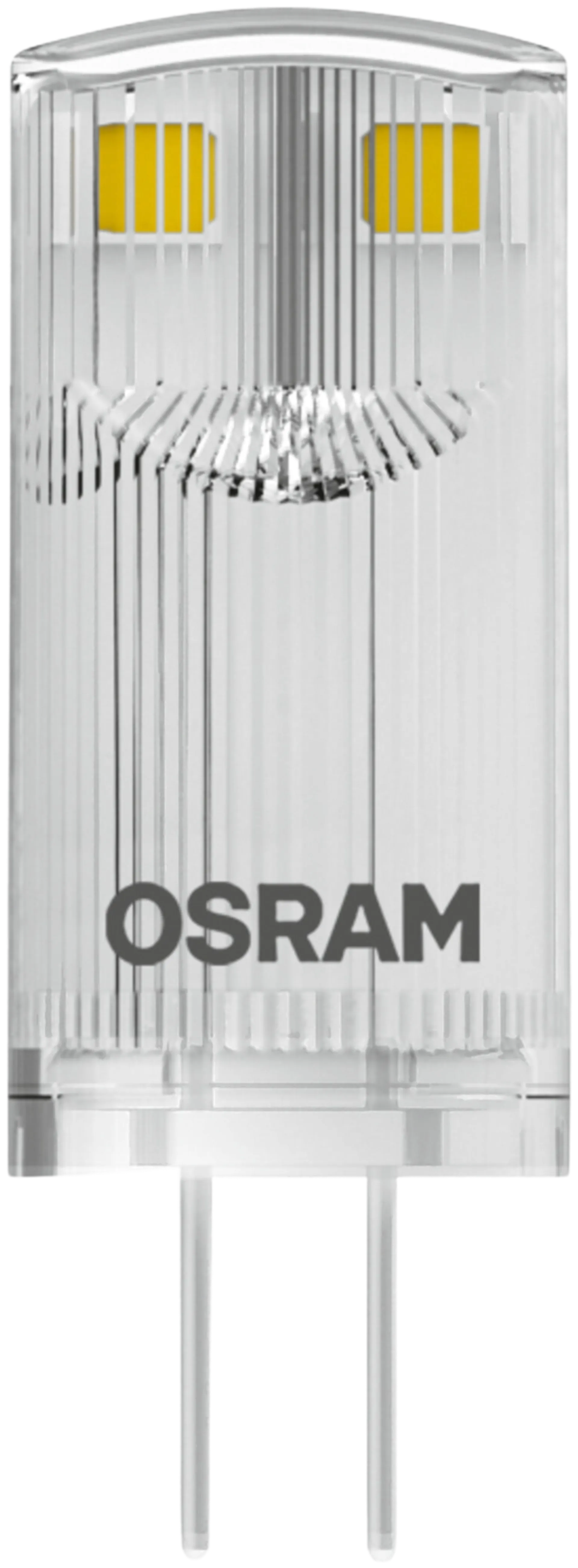 Osram LED PIN 0,9W/2700K 12V G4 ei-himmennettävä kirkaskupuinen LED-pienoislamppu. Kupu muovia. Valovirta 100 lm (vastaa 10 W:n hehkulamppua). Pakkaus sisältää kaksi lamppua. - 1