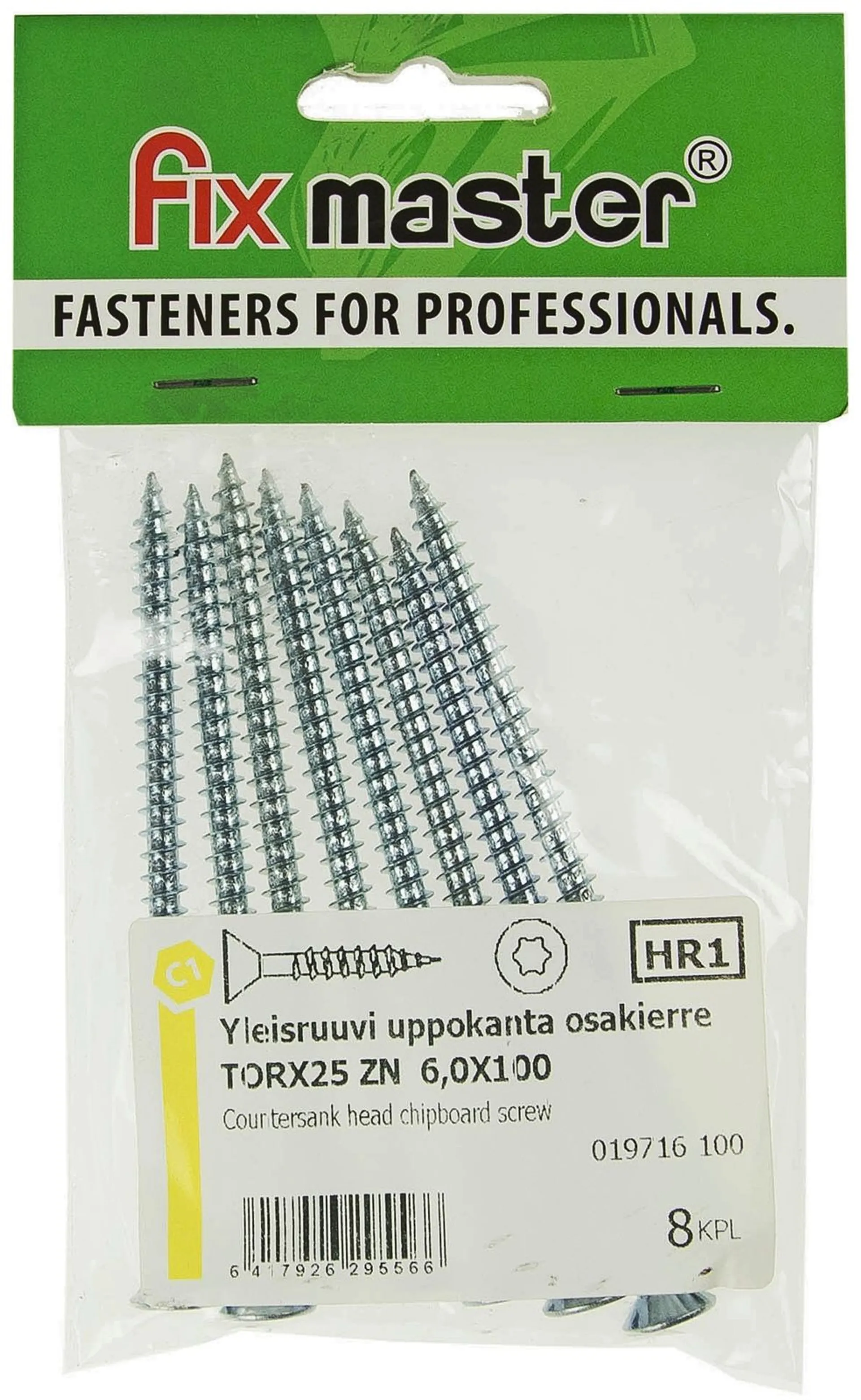 Fix Master yleisruuvi uppokanta osakierre 6,0X100 torx25 sinkitty 8kpl