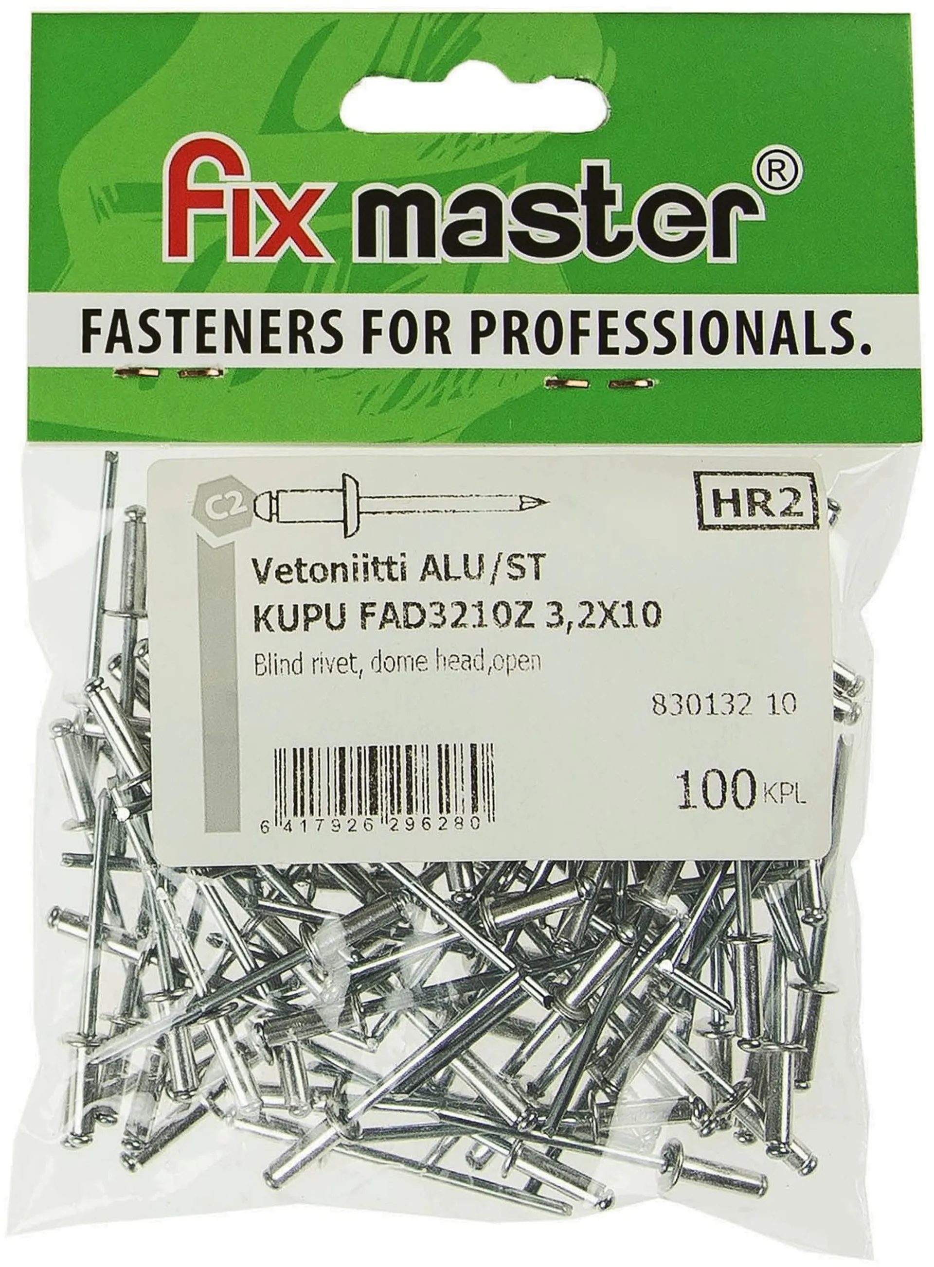 Fix Master vetoniitti alumiini kupukanta 3,2X10 100kpl