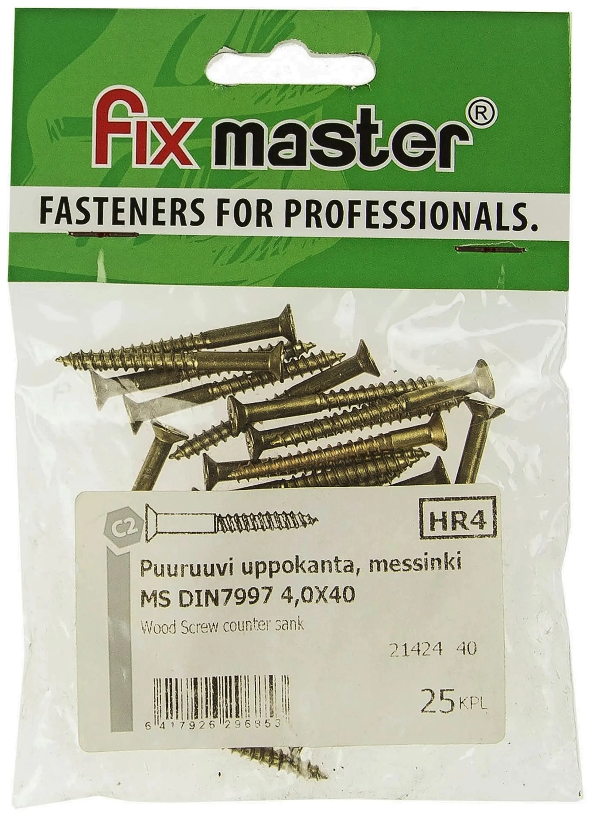 Fix Master puuruuvi uppokanta, messinki 4,0X40 25kpl