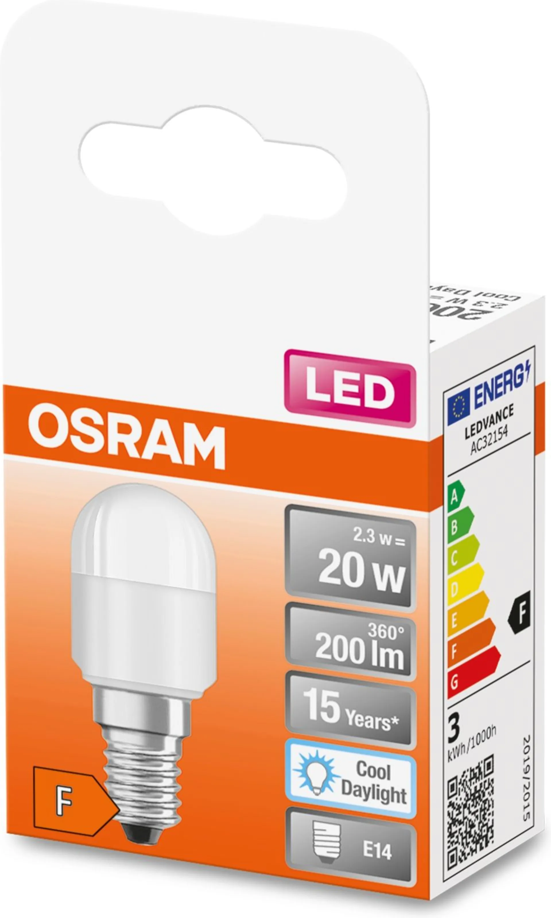 Osram LED jääkaappilamppu E14 2,3W, 200lm, 6500K - 3