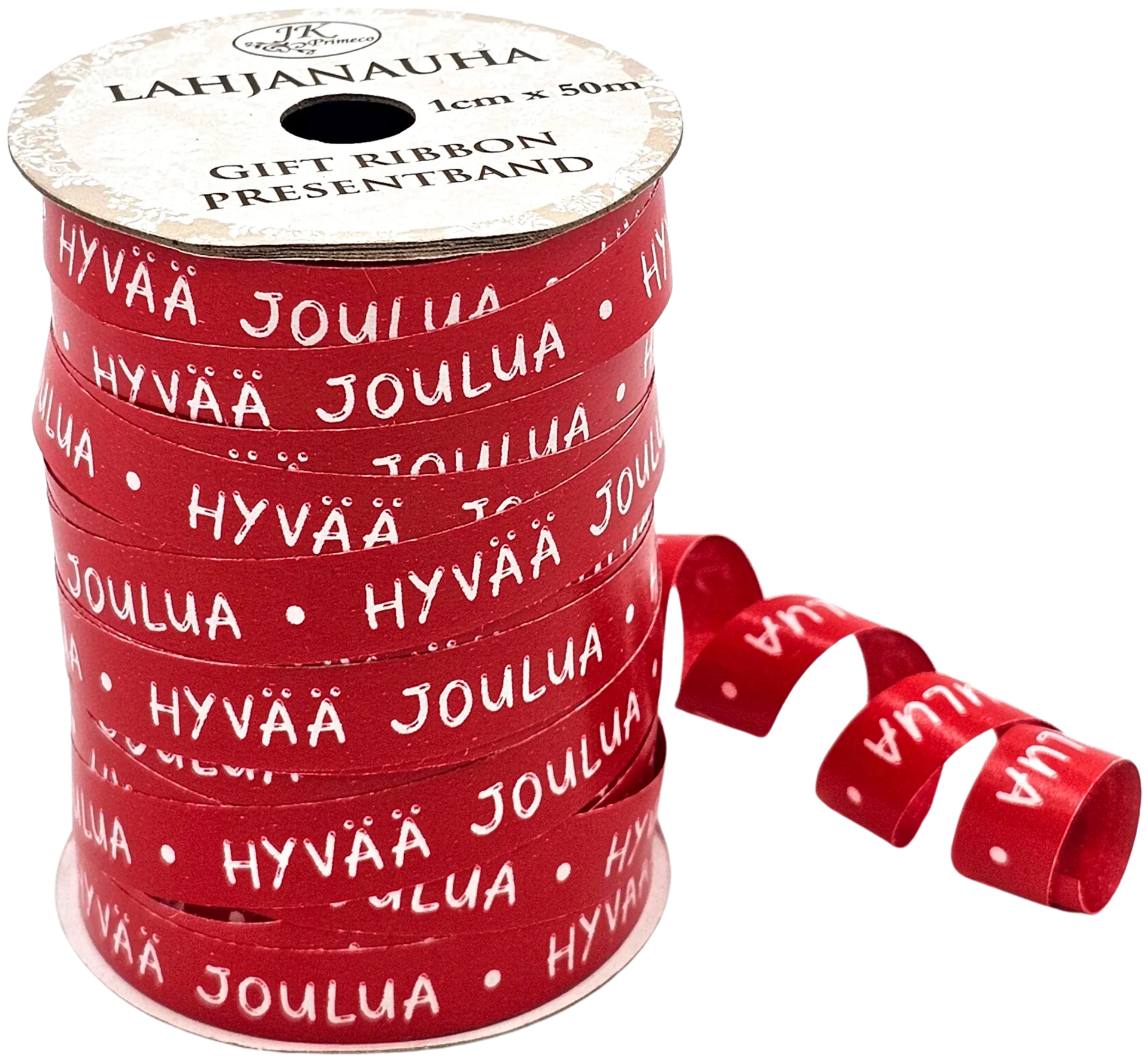 J.K. Primeco Lahjanauha 1cm x 50m Hyvää joulua punainen