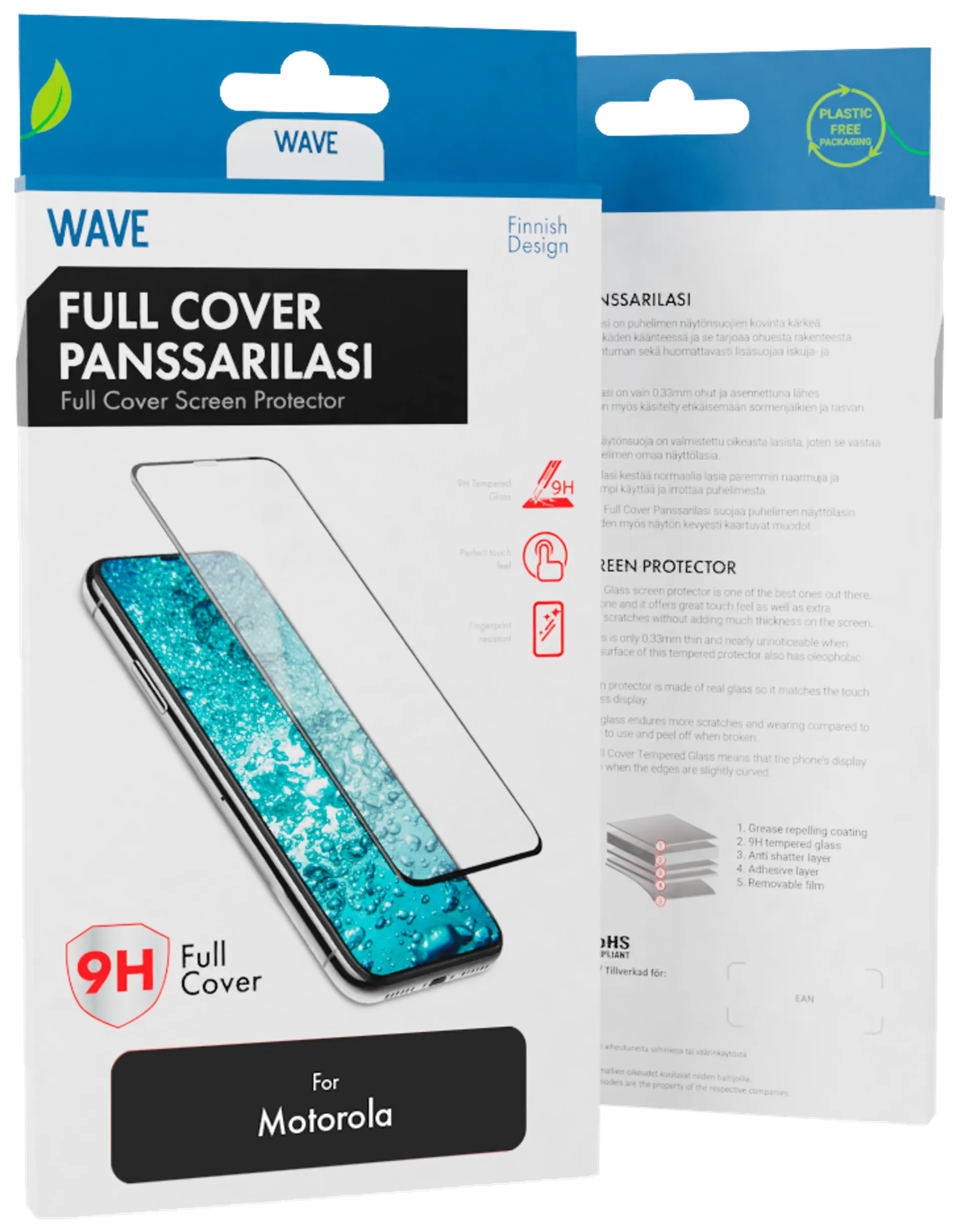 Wave Full Cover Panssarilasi, Motorola Moto E13, Musta Kehys