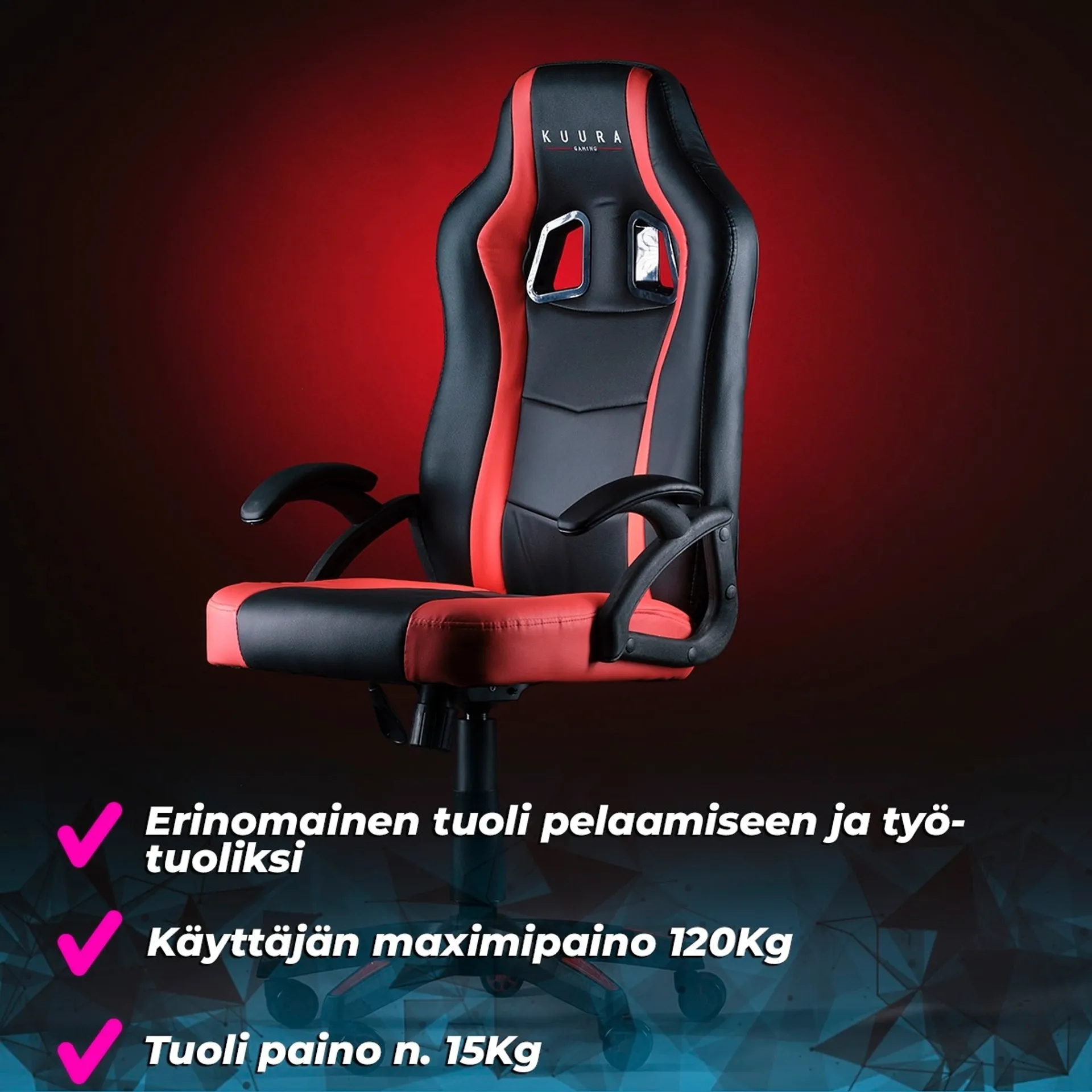 Kuura Gaming pelituoli Gamer musta-punainen - 7