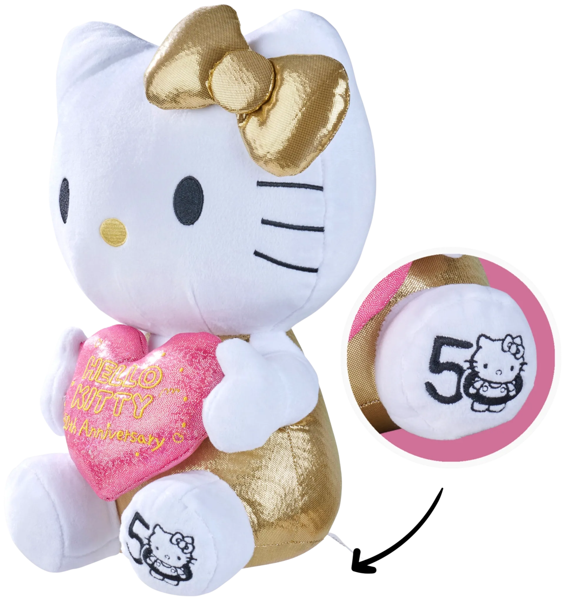 Hello Kitty 50-vuotisjuhlapehmo, 30 cm, Golden edition lahjapakkaus - 3