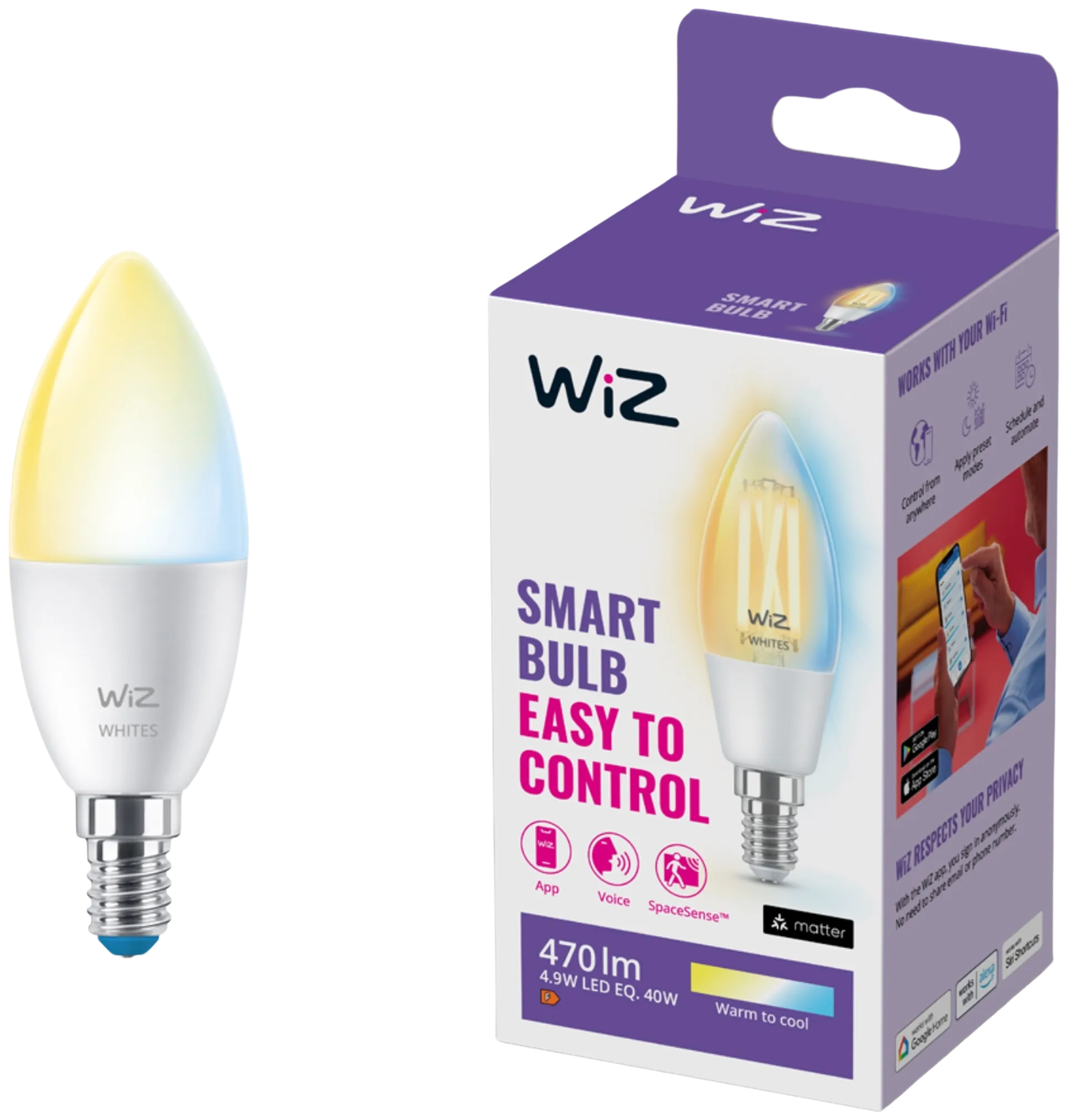 WiZ älylamppu E14 C37 4.6W TW Wi-Fi - 1