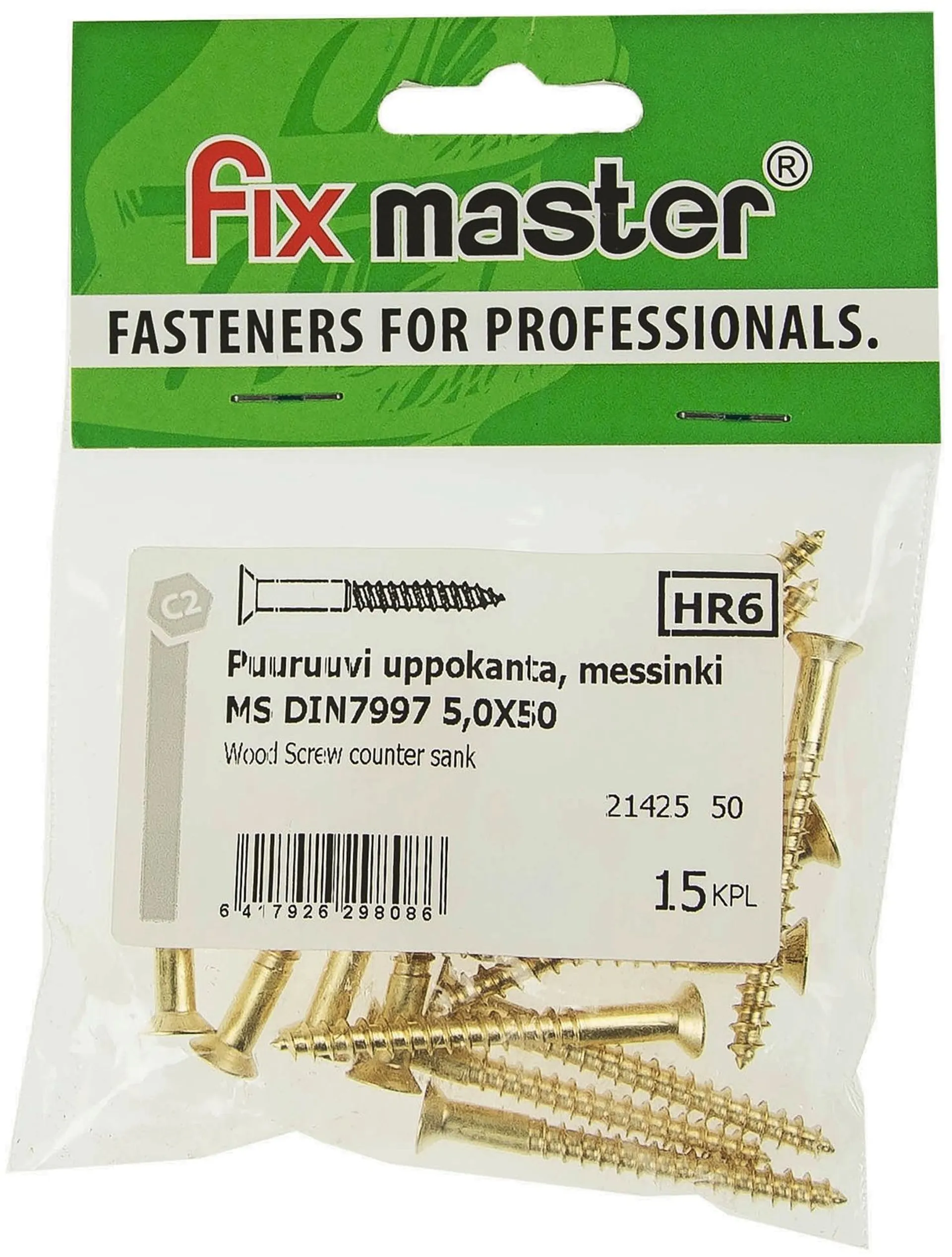 Fix Master puuruuvi uppokanta, messinki 5,0X50 15kpl