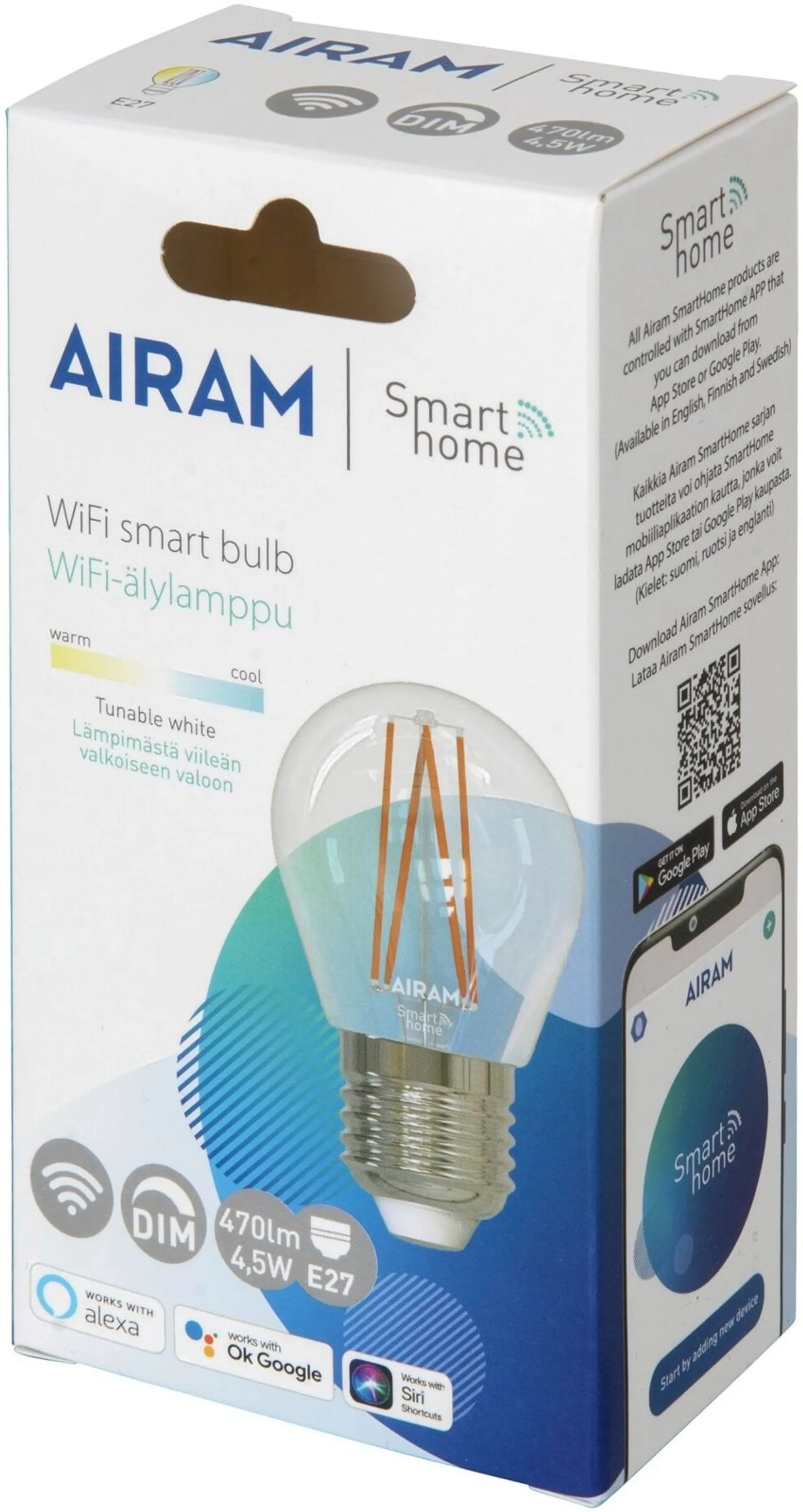 Airam Smart koristelamppu 4,5W kirkas E27 470lm TW 2700-6500K - 2