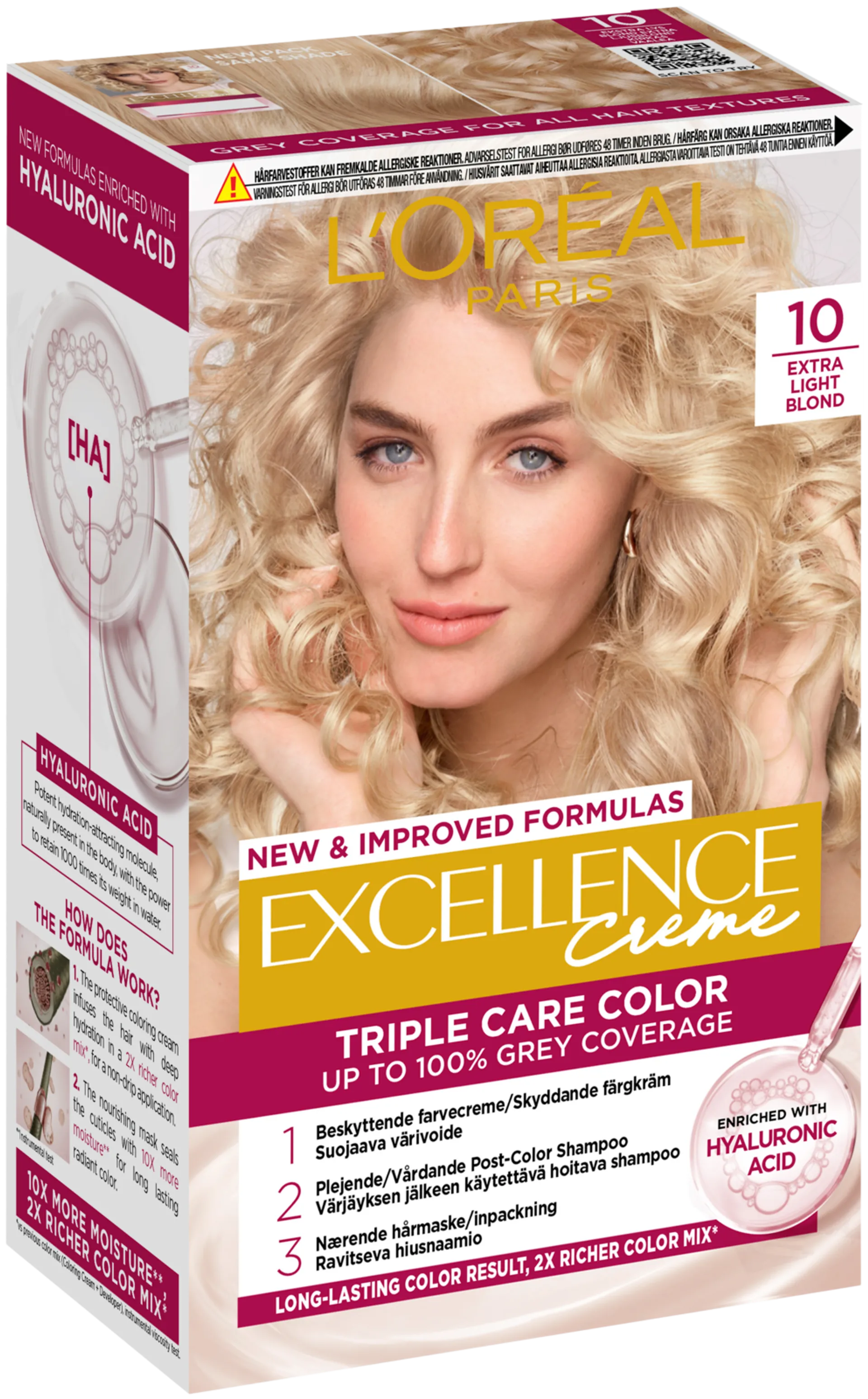 L'Oréal Paris Excellence Creme 10 Extra Light Blonde Kirkas Vaalea kestoväri 1kpl - 2