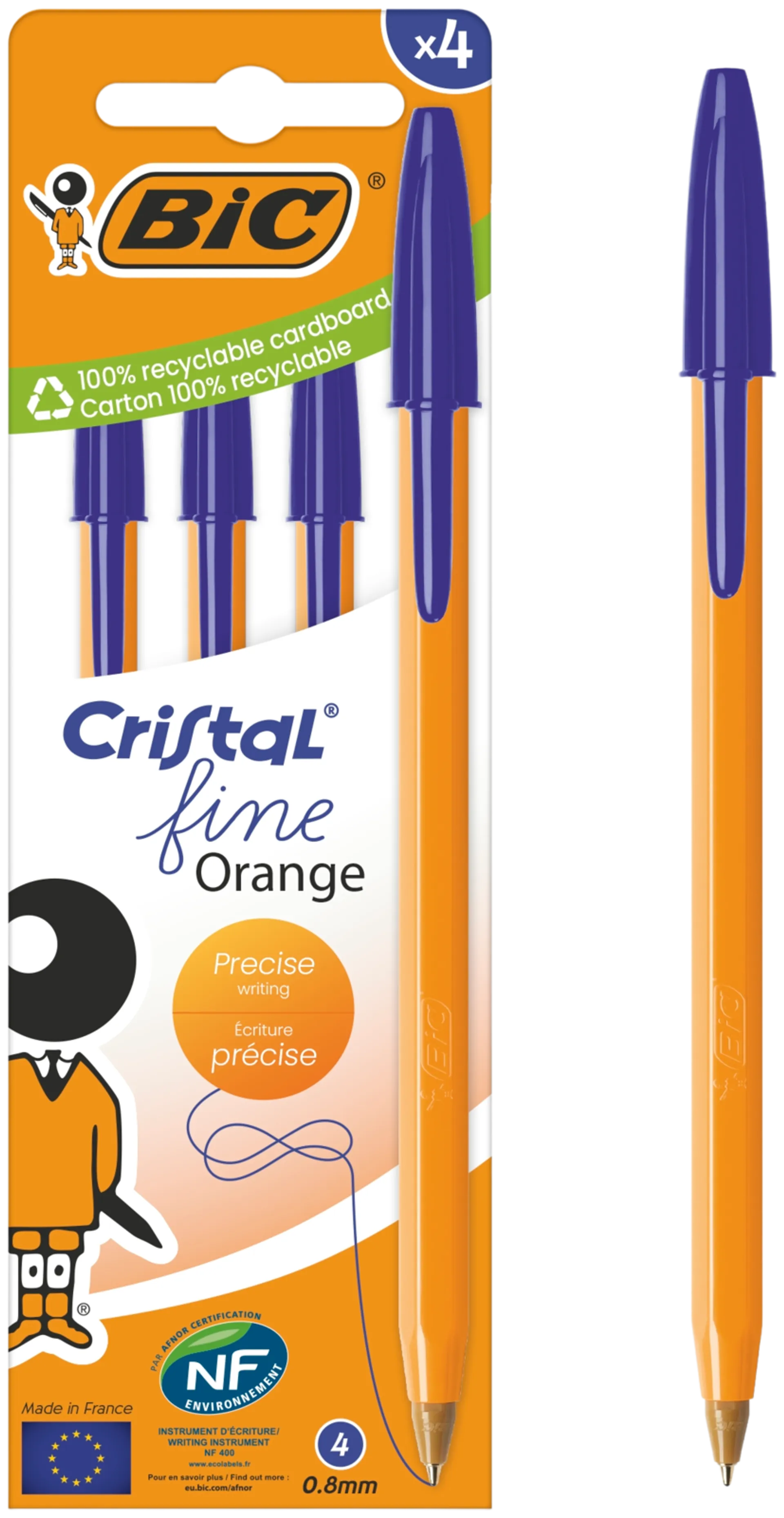 Bic kuulakynä Cristal Orange sinisellä musteella 4 kpl - 1