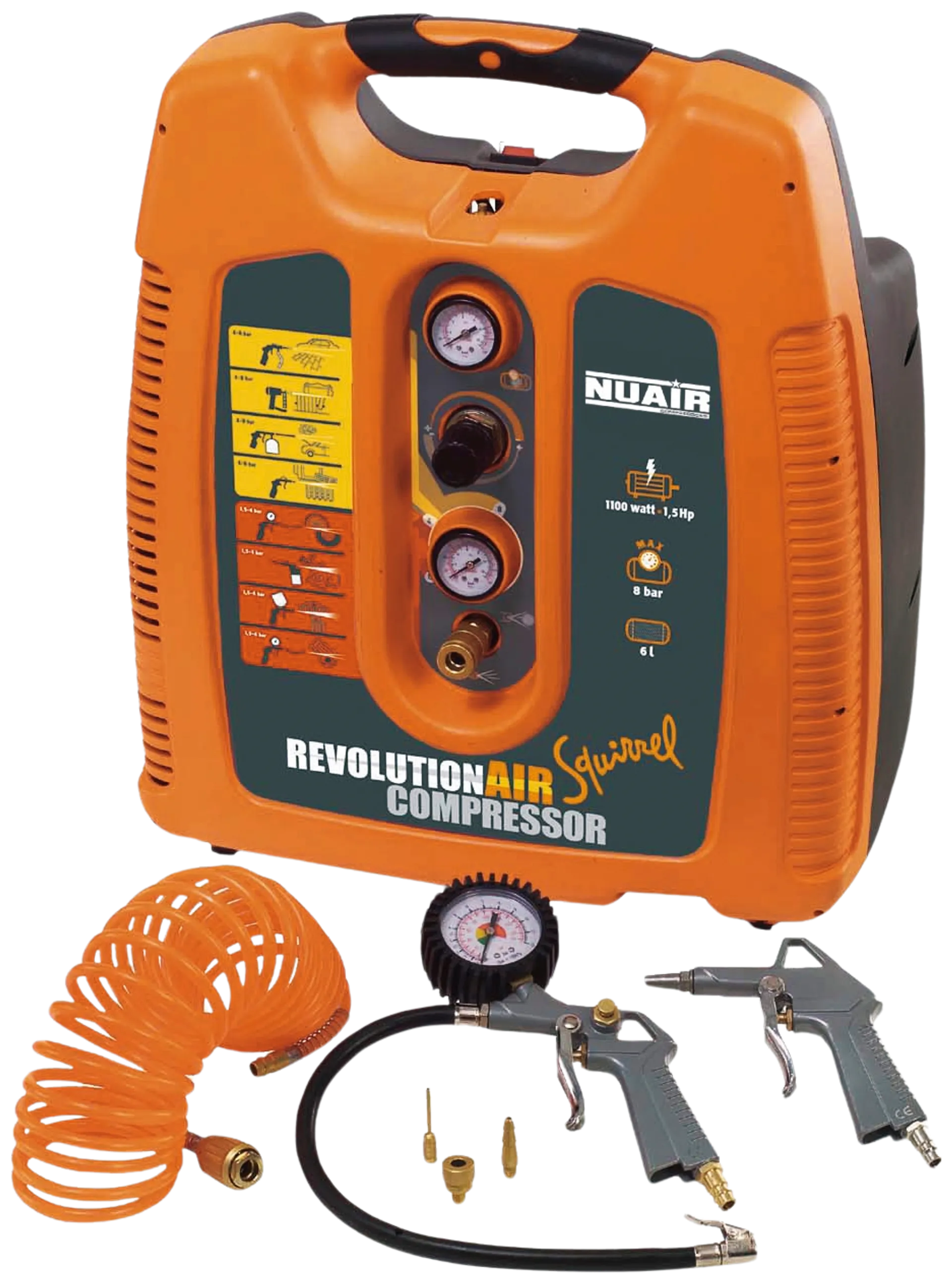 Revolution Air Kompressori Squirrel öljytön 6 L 8 bar 1,1 kW  setti