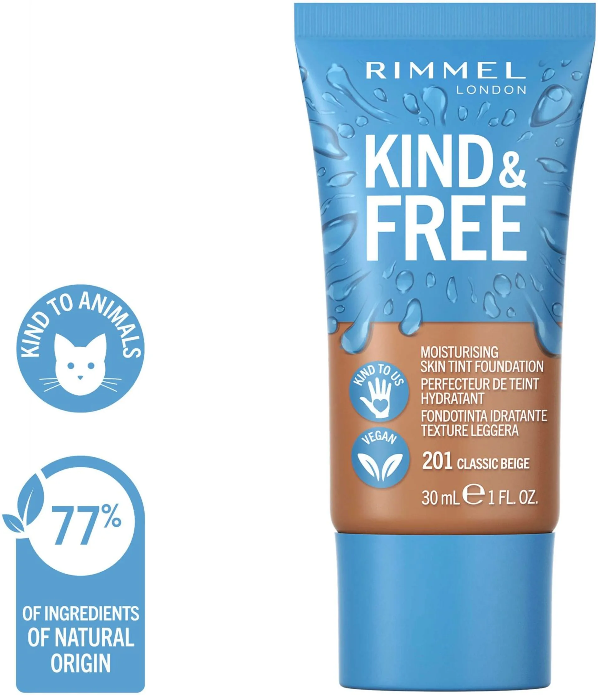 Rimmel Kind & Free Skin Tint Foundation 30 ml, 201 Classic Beige meikkivoide - 3
