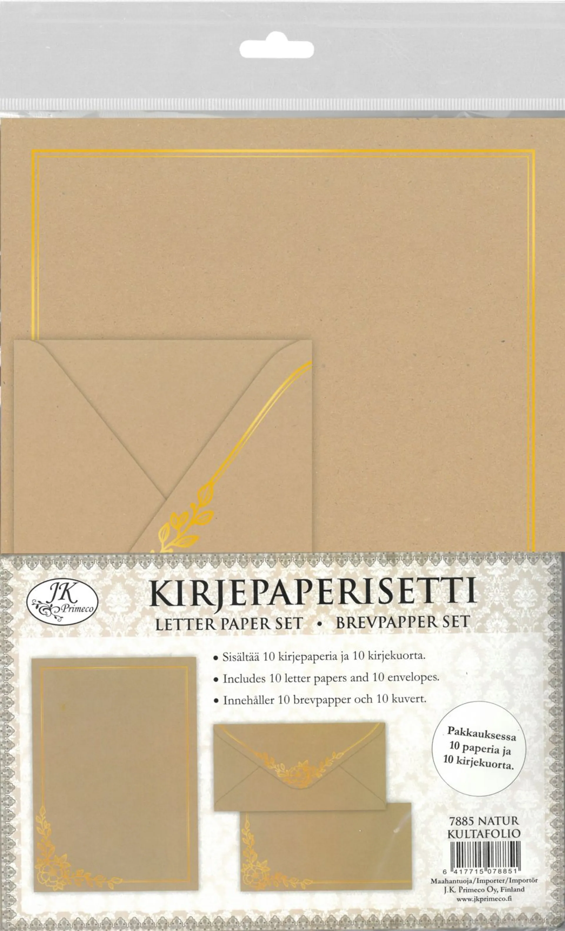 J.K. Primeco kirjepaperisetti natur kultafolio 10kpl+10kpl