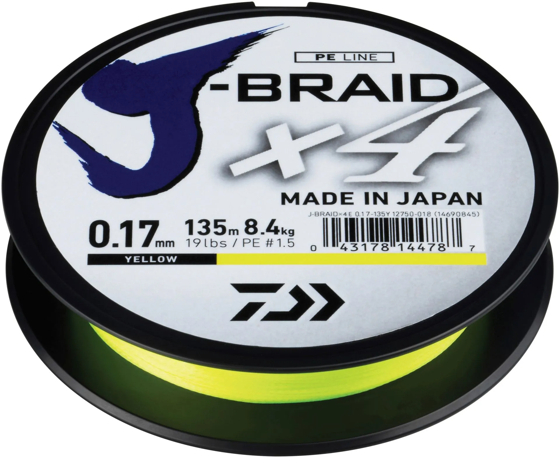 Daiwa J-Braid X4 kuitusiima 0,17mm 8,4kg 135m keltainen