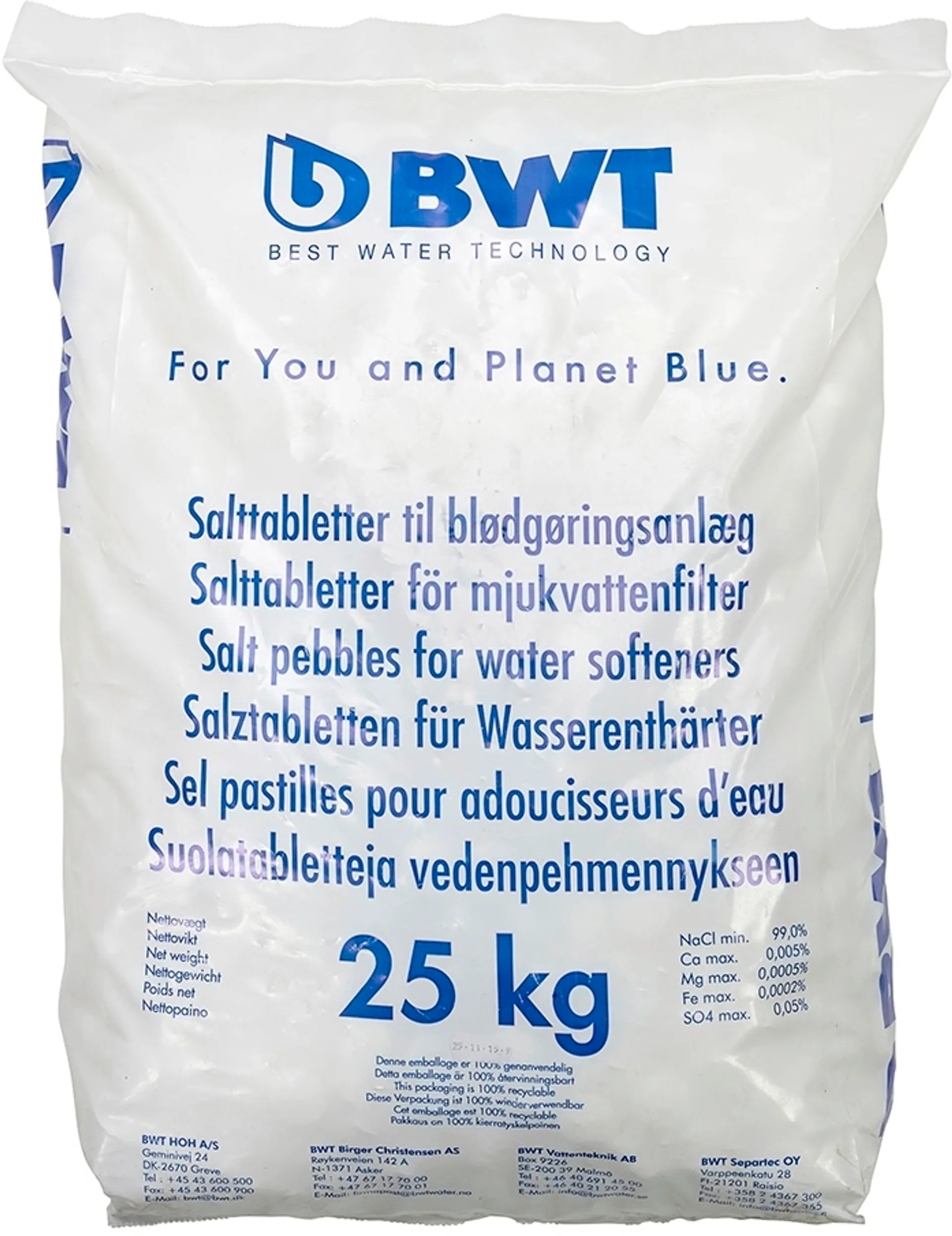 BWT tyynysuola Perla Tabs 8 x 25 kg + Sanitabs 8 kg, laadukas elvytyssuola  vedenpehmentimiin