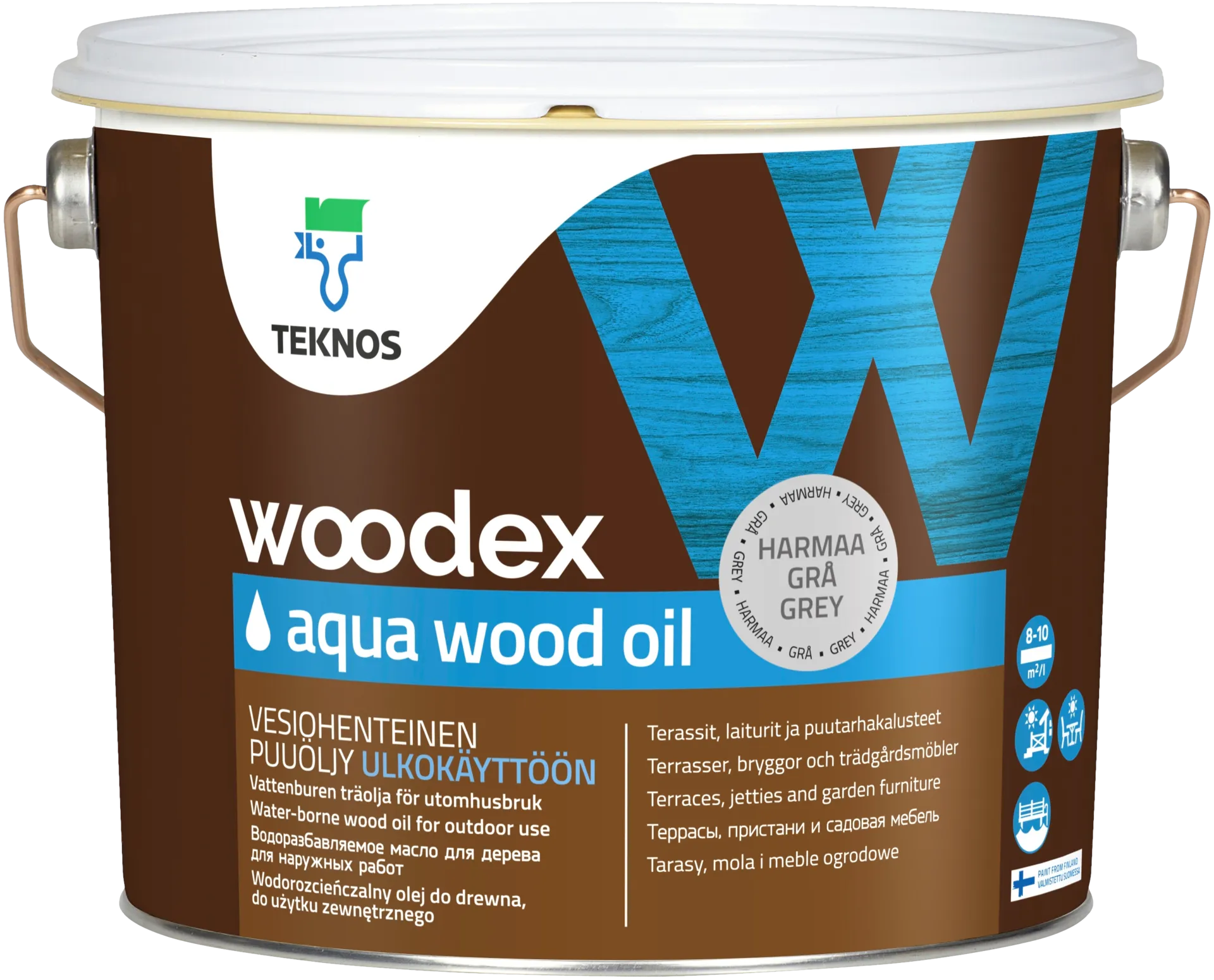 Teknos puuöljy Woodex Aqua Wood Oil 2,7 l harmaa