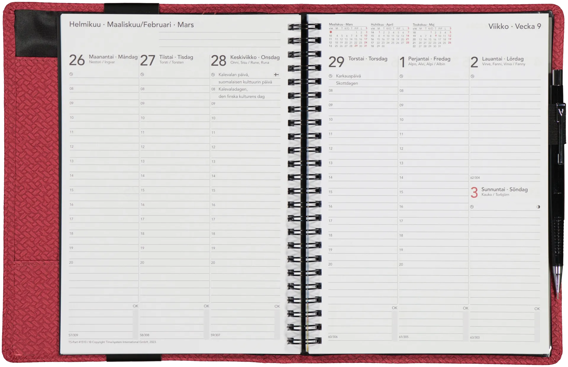 TimeSystem Vuosikalenteri Memory A5 2025 burgundy - 2