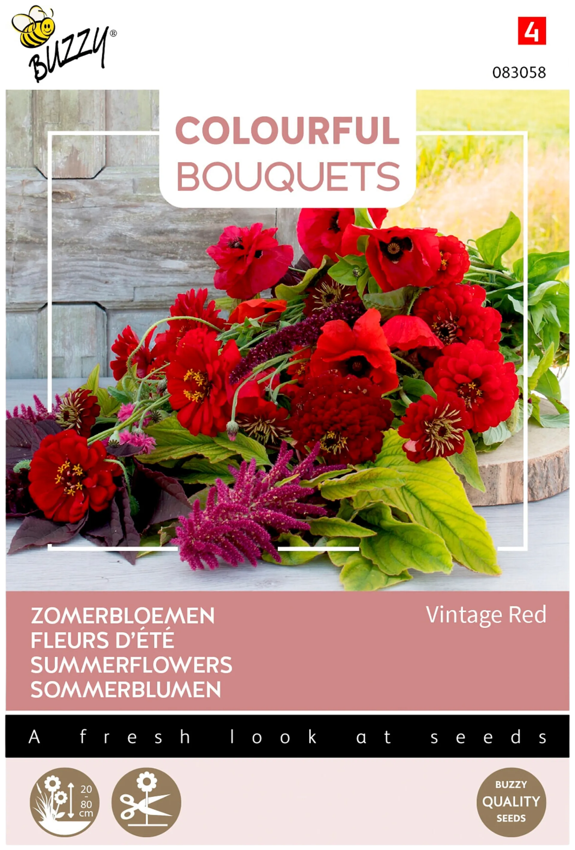 Buzzy® Colorful Bouquets Vintage Red, leikkokukkia punaisen sävyissä