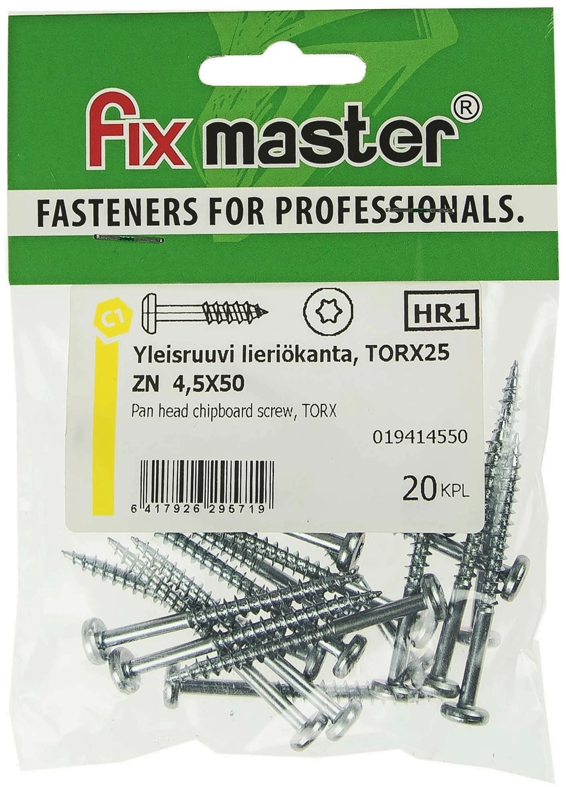 Fix Master yleisruuvi kupukanta osakierre 4,5X50 torx25 sinkitty 20kpl