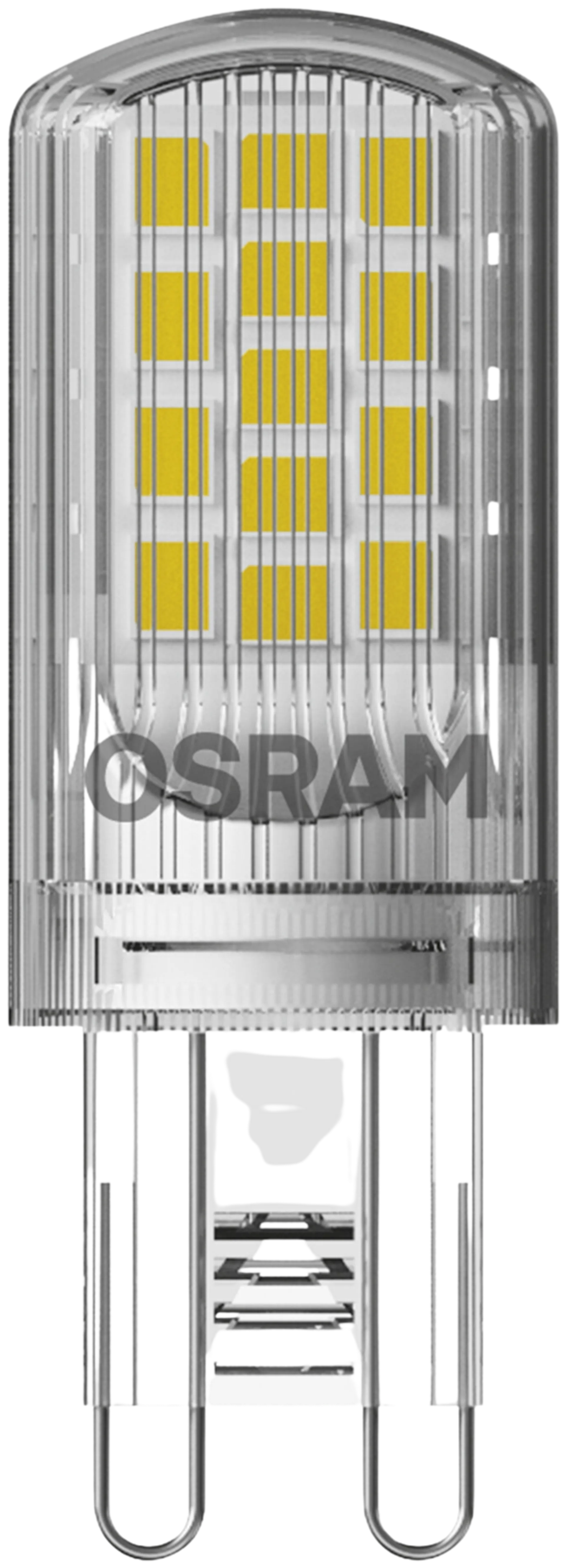 Osram LED PIN 4,2W/2700K G9 ei-himmennettävä kirkaskupuinen LED-pienoislamppu. Kupu muovia. Valovirta 470 lm (vastaa 40 W:n hehkulamppua). Pakkaus sisältää kaksi lamppua. - 1