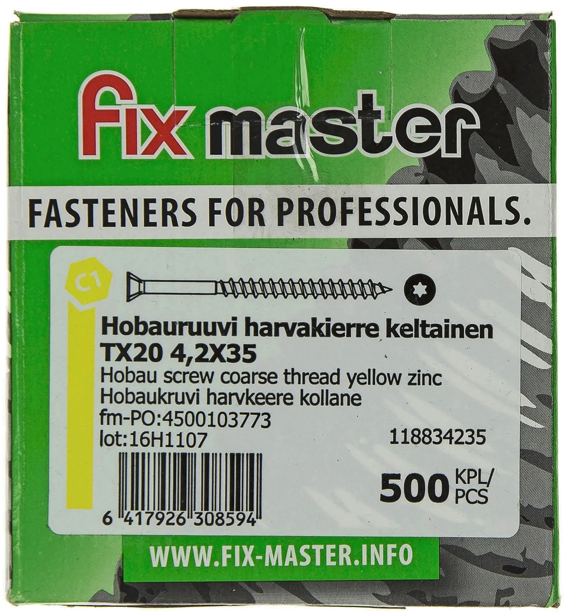 Fix Master hobauruuvi harvakierre torx20 4,2X35 keltainen sinkki 500kpl