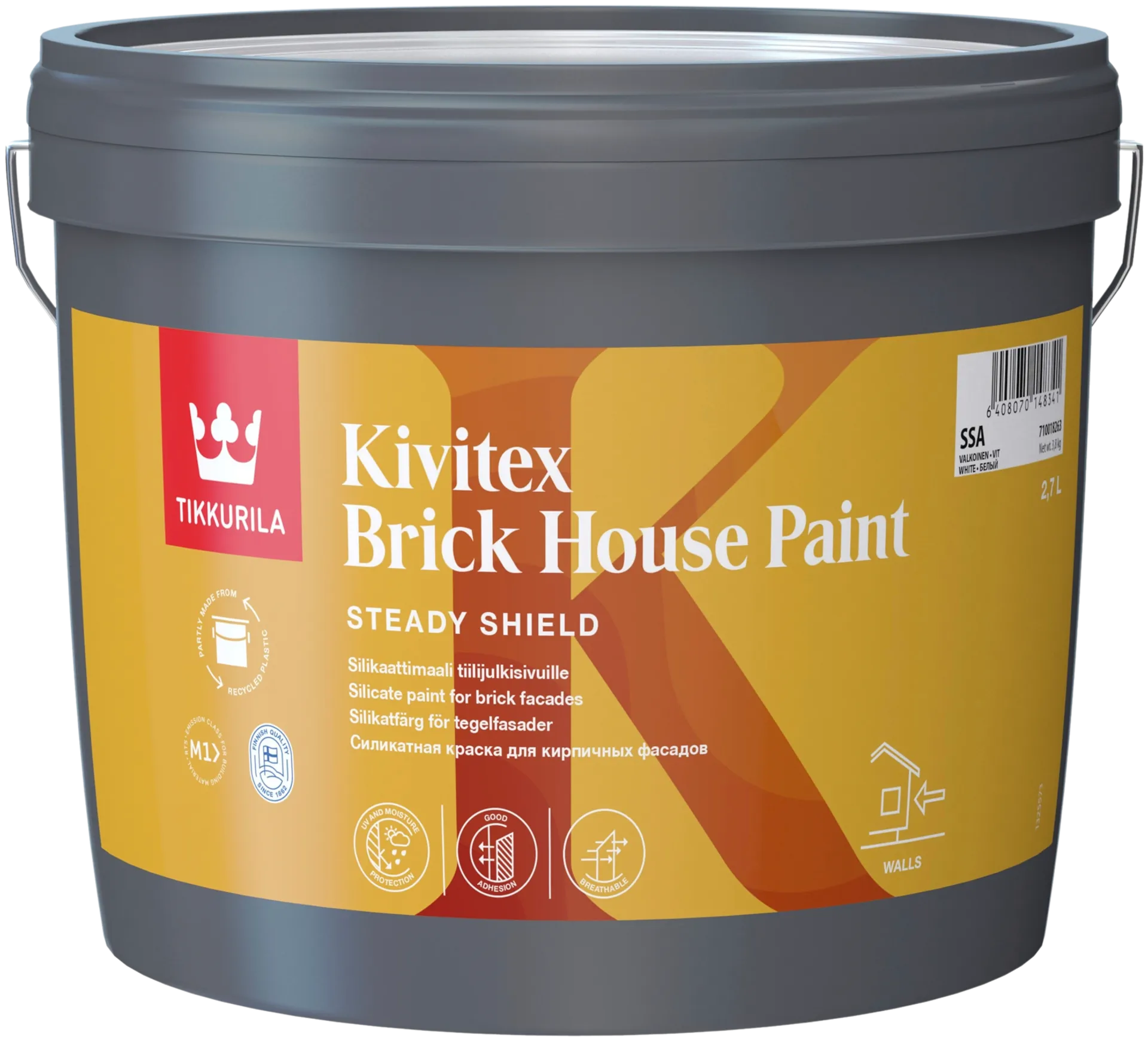 Tikkurila silikaattimaali Kivitex Brick House 2,7 l SSA valkoinen sävytettävissä täyshimmeä