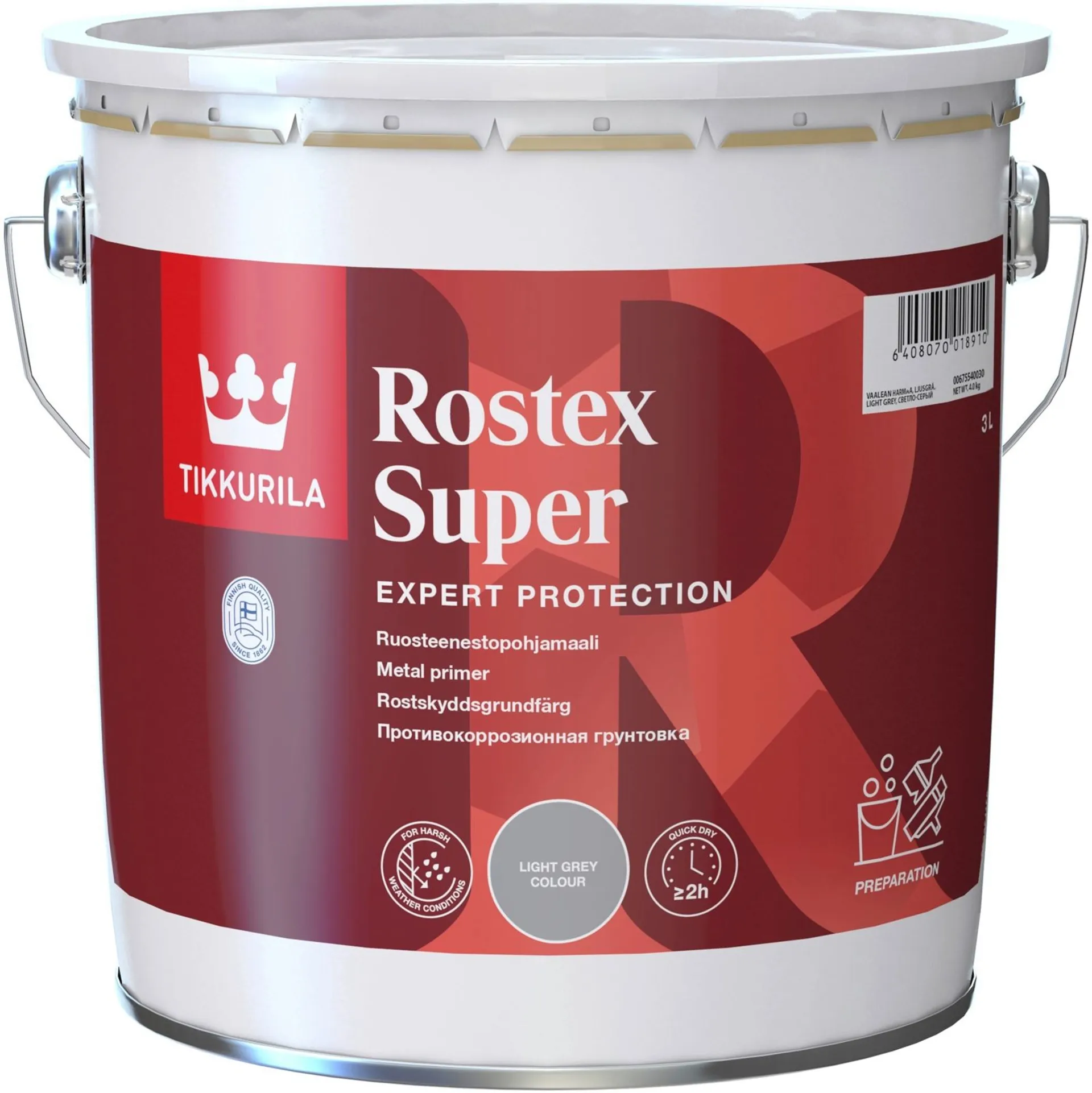 Tikkurila Rostex Super ruosteenestopohjamaali 3l harmaa himmeä