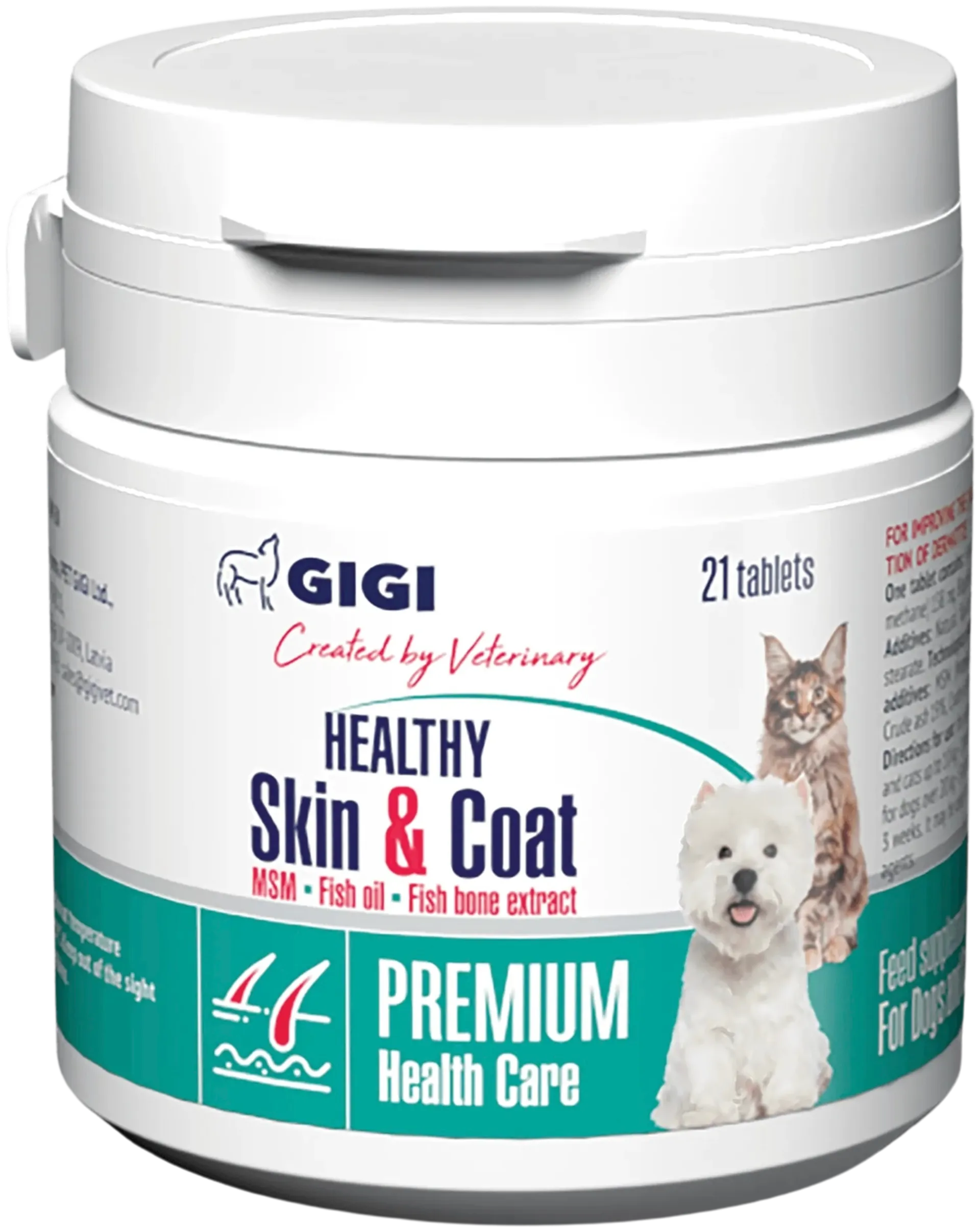 GIGI Healthy Skin & Coat ihon ja turkin terveyteen kissalle ja koiralle, 21 tablettia