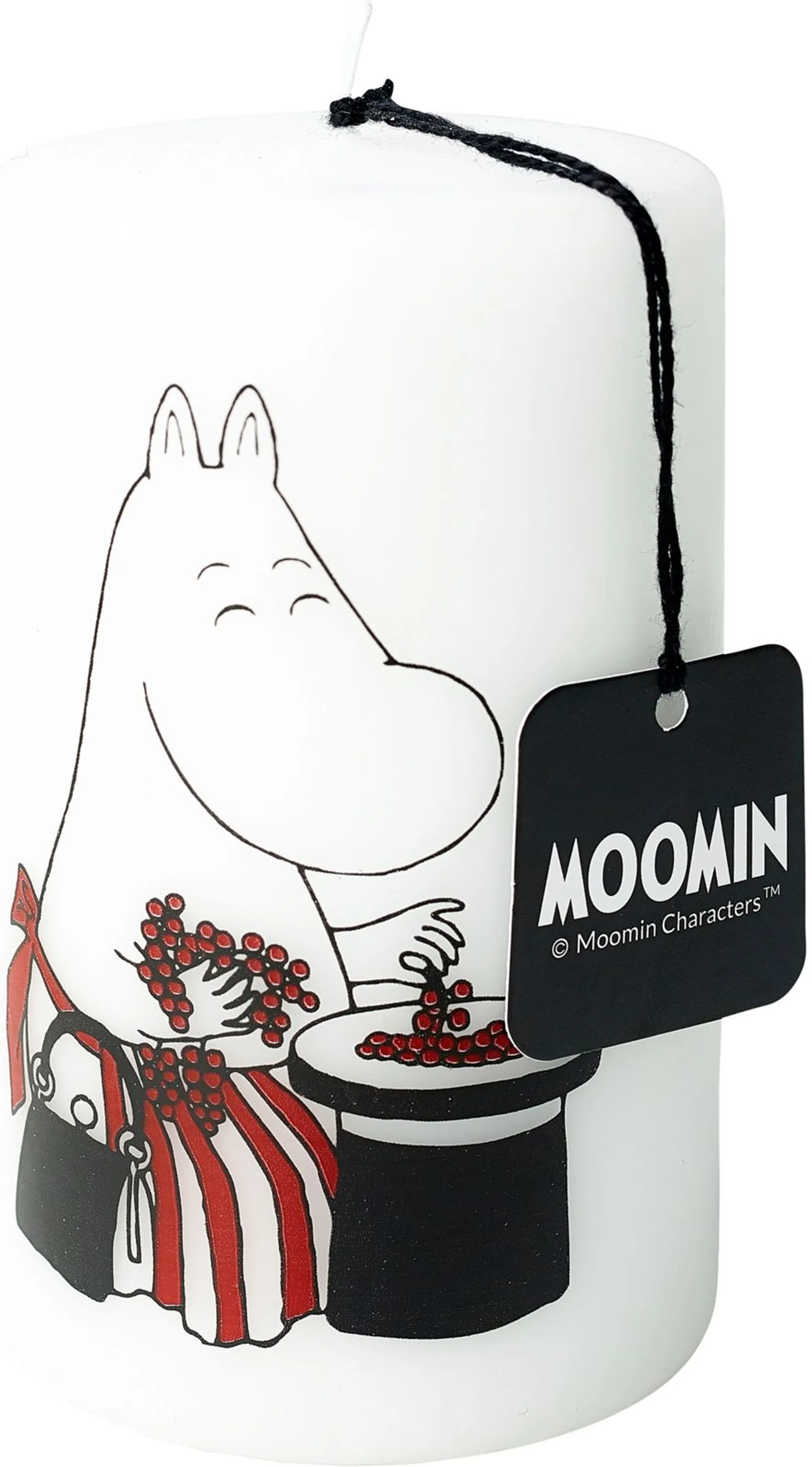 Moomin Moominmamma valkoinen silkkipainettu pöytäkynttilä  70mmx120mm 1kpl 55 h