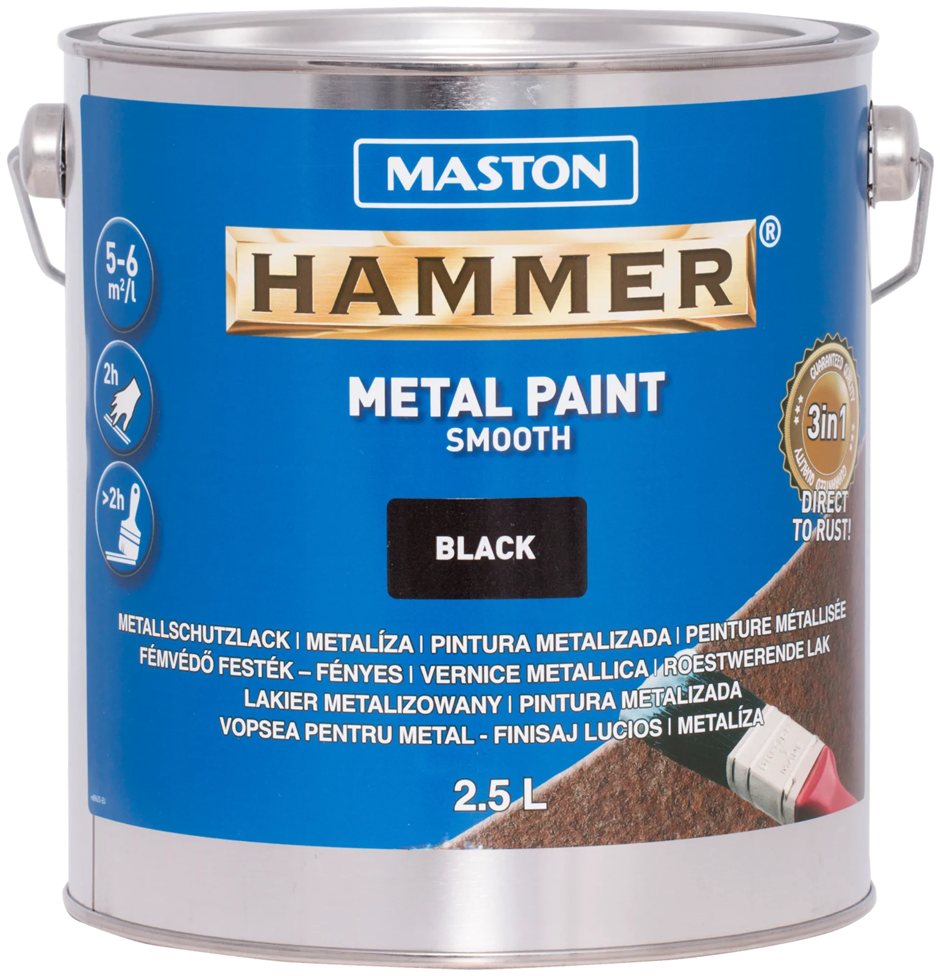 Maston metallimaali Hammer Sileä musta 2,5 l - 1