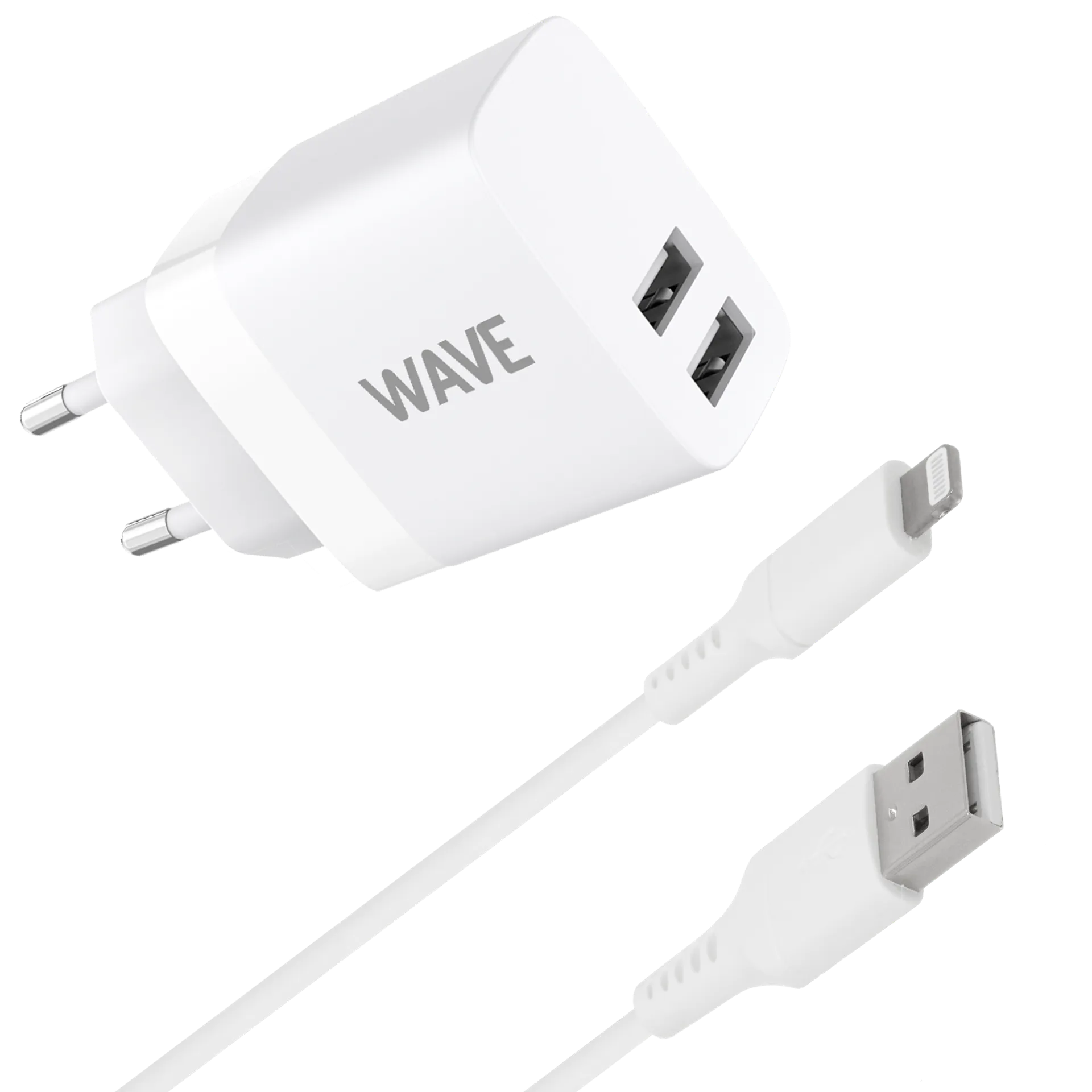 Wave verkkolaturi 2 x USB-A + Apple Lightning (MFI) -kaapeli (17W) valkoinenn - 1